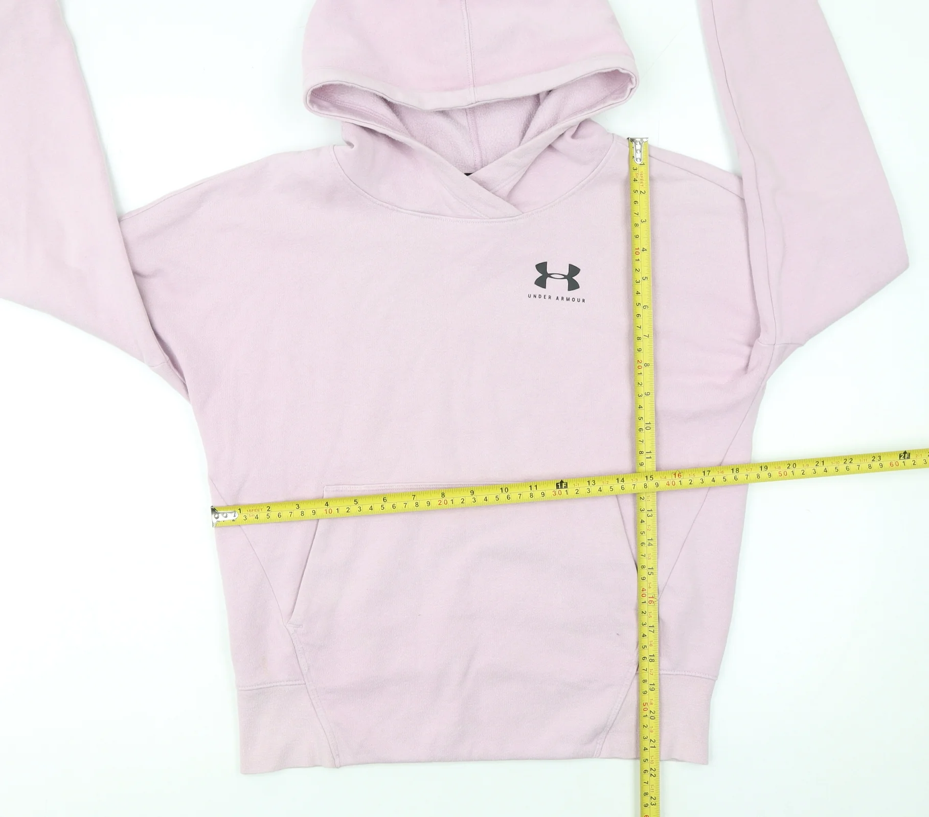 Under Armour Girls Pink Long Sleeve Fitted Pullover Hoodie YXL - Image 2