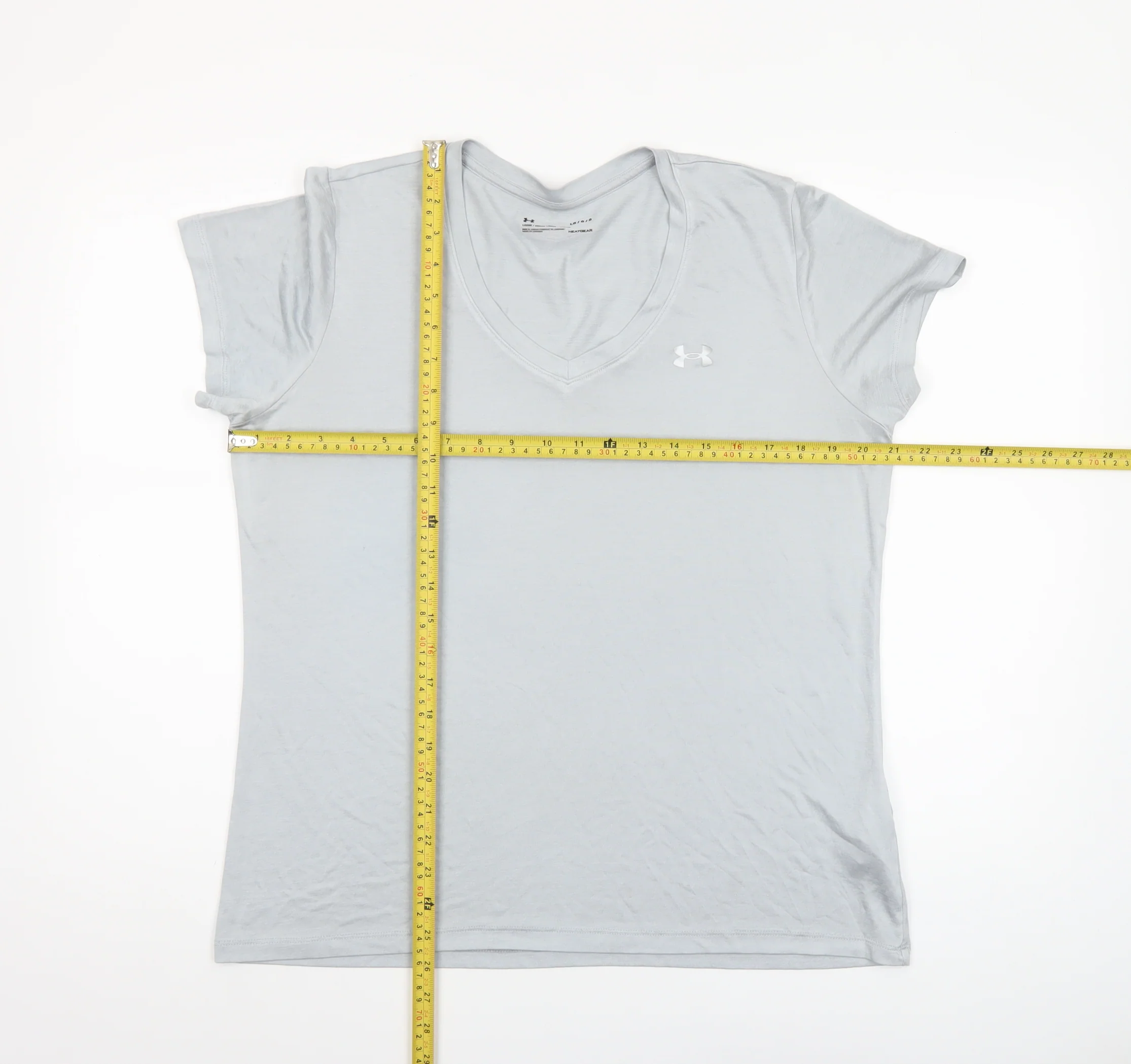 Under Armour Women Grey HeatGear V-Neck Short Sleeve T-Shirt Size L - Image 2
