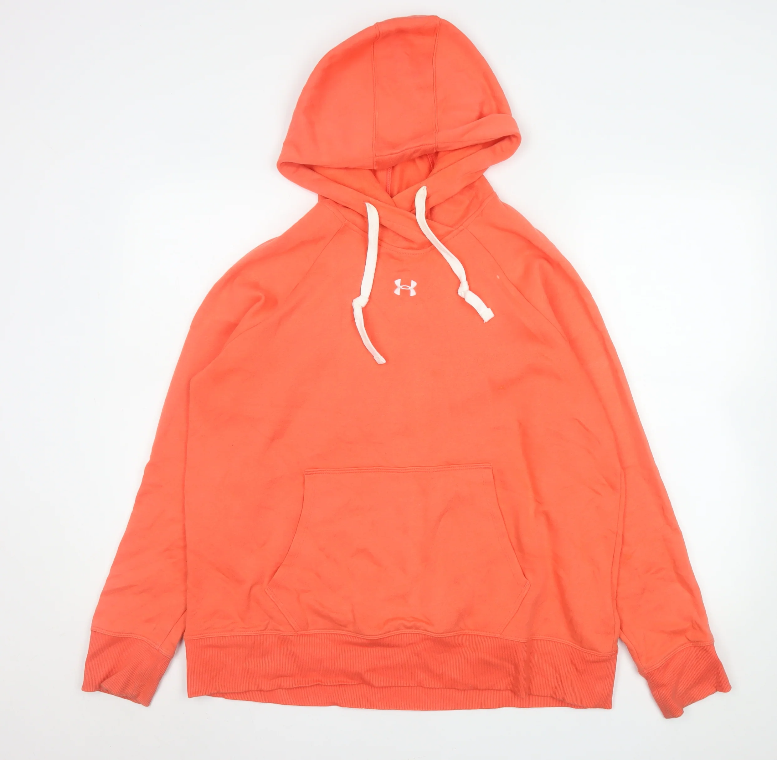 Under Armour Womens Orange Pullover Hoodie Size L Cotton Blend