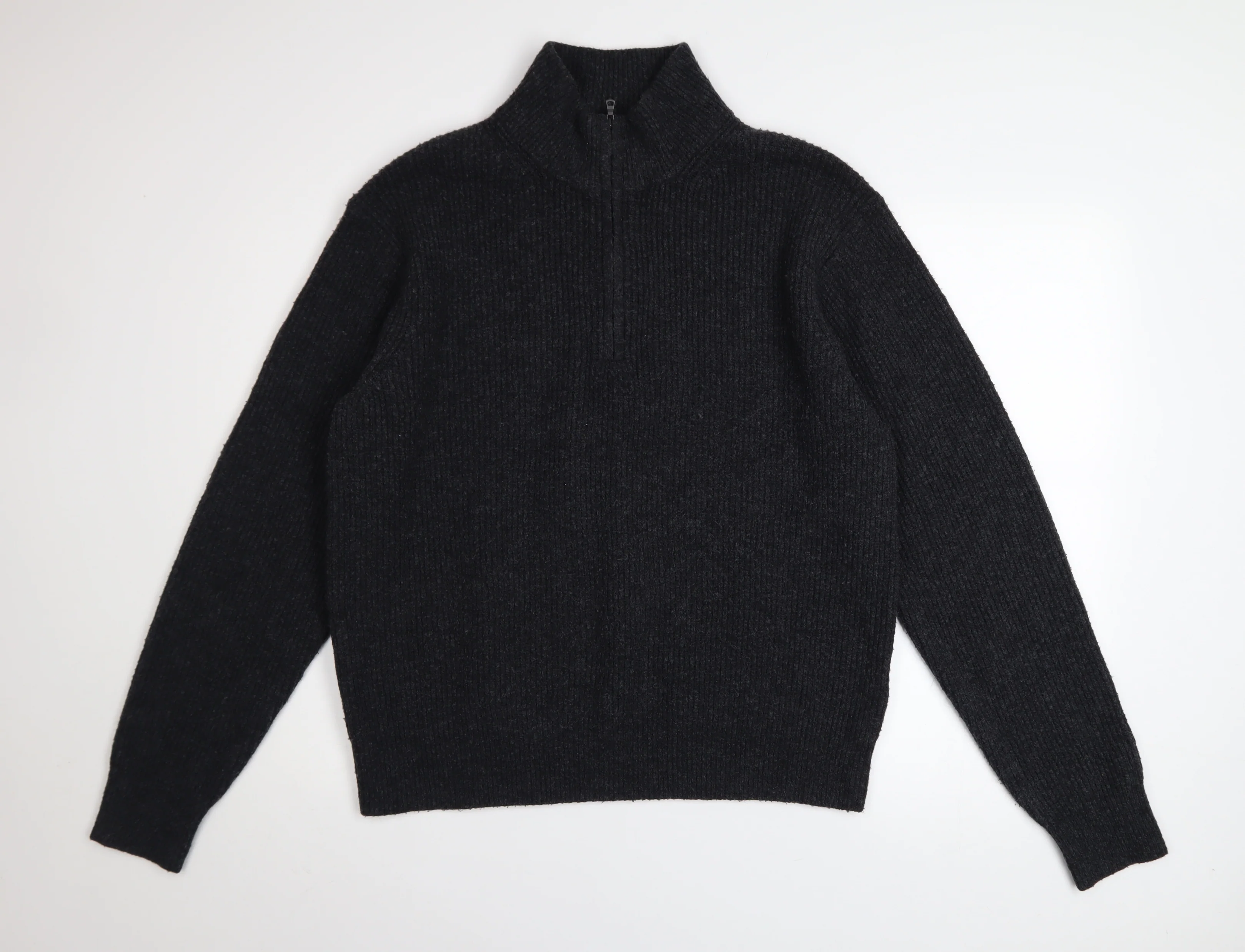 Uniqlo Men's Black M High Neck 1/2 Zip Chunky Knit Jumper