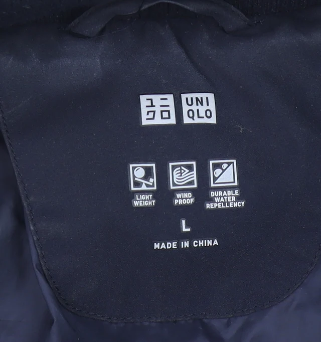 Uniqlo Men's Navy Hooded Puffer Jacket L Faux Fur Trim Windproof - Image 4