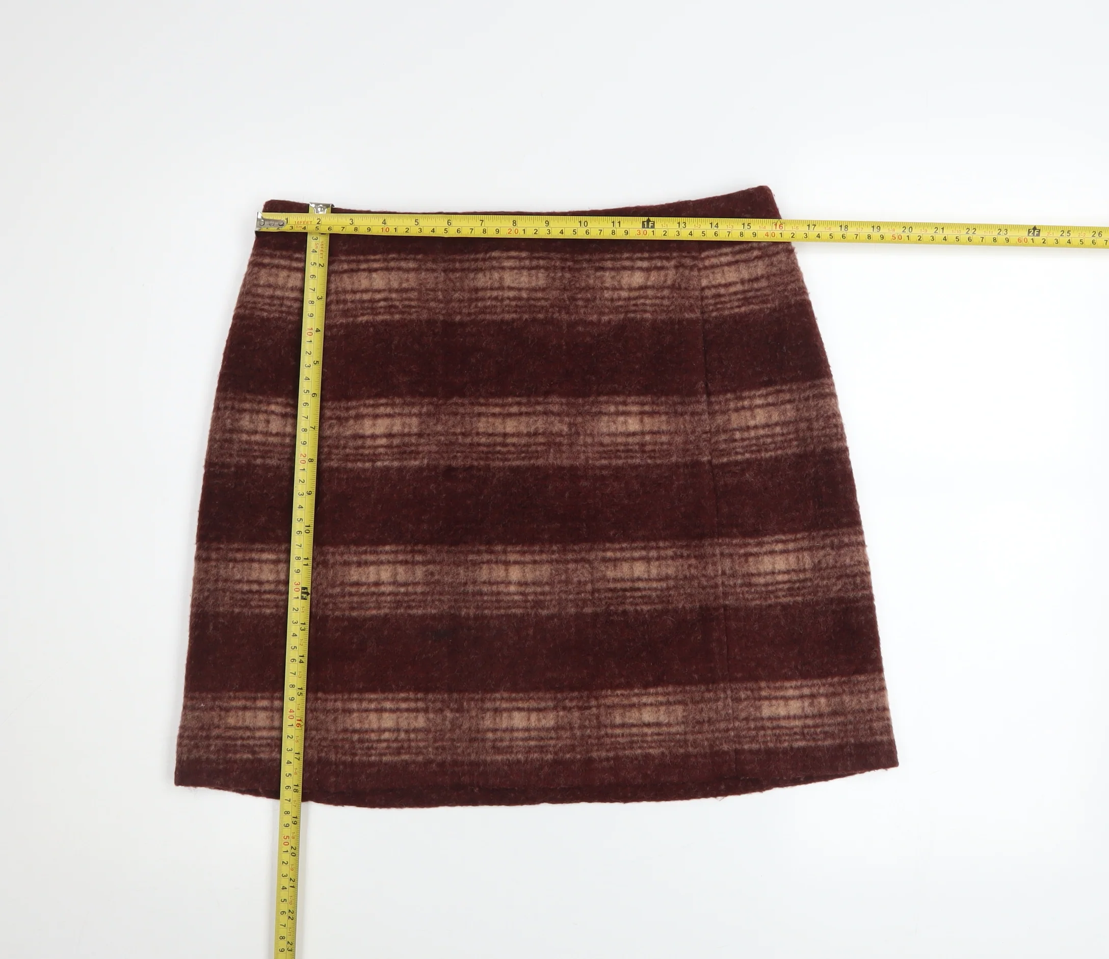 Uniqlo Women Brown Wool Blend Checked Short Skirt L - Image 2