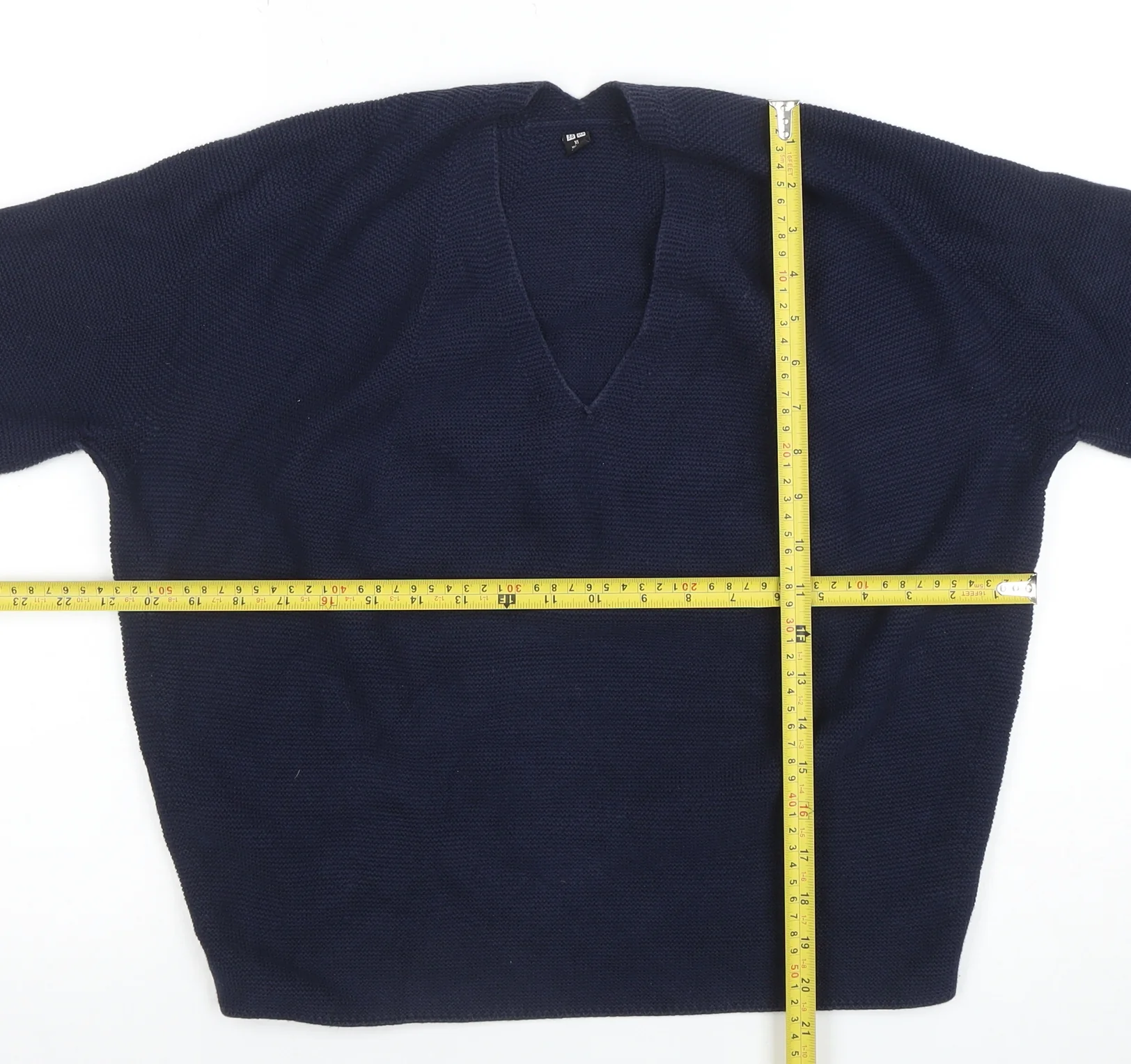 Uniqlo Womens Blue Cotton V-Neck Short Sleeve Pullover Jumper XL - Image 2