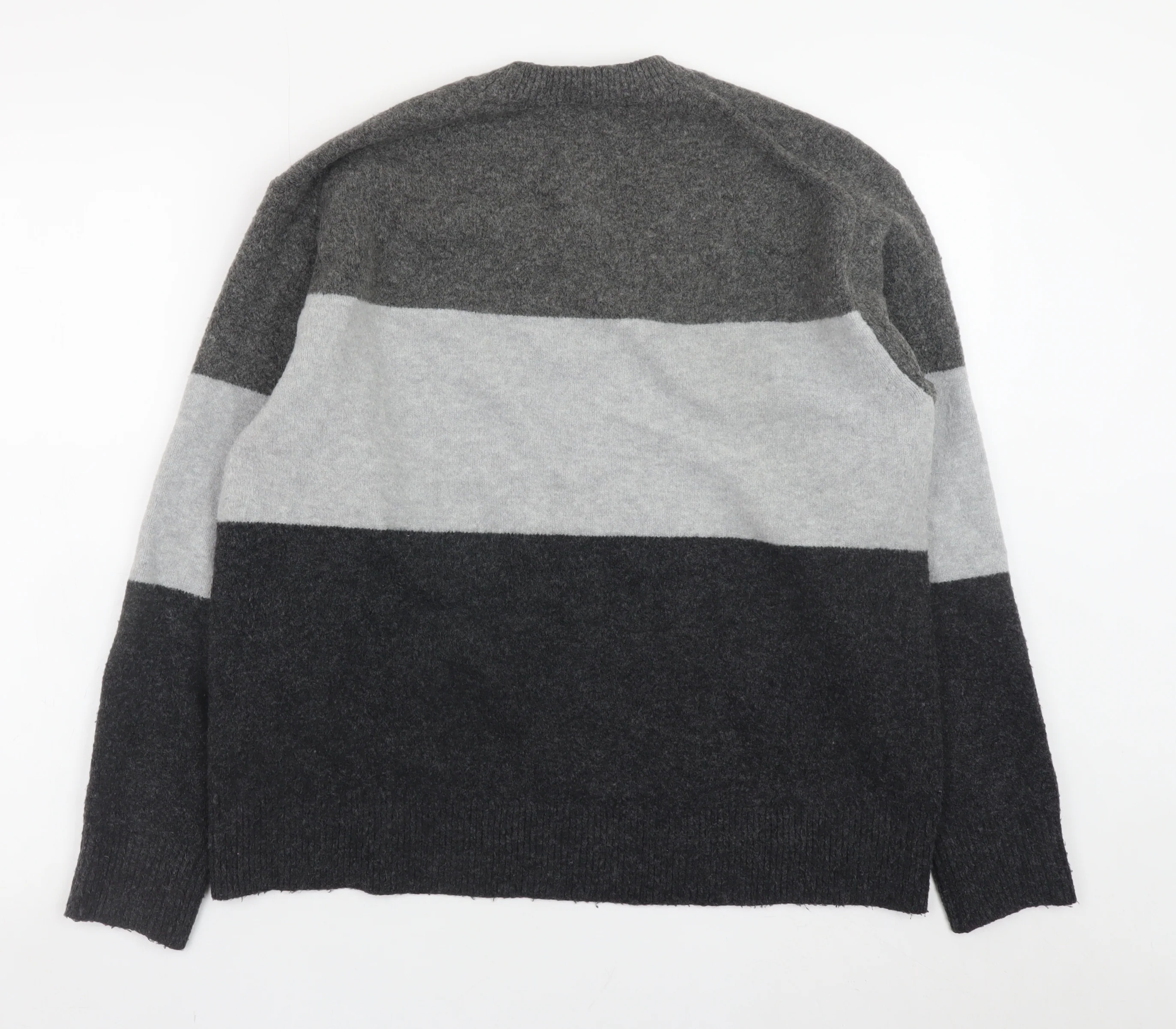 UNIQLO Womens Grey Striped Crew Neck Wool Blend Jumper Size M - Image 3