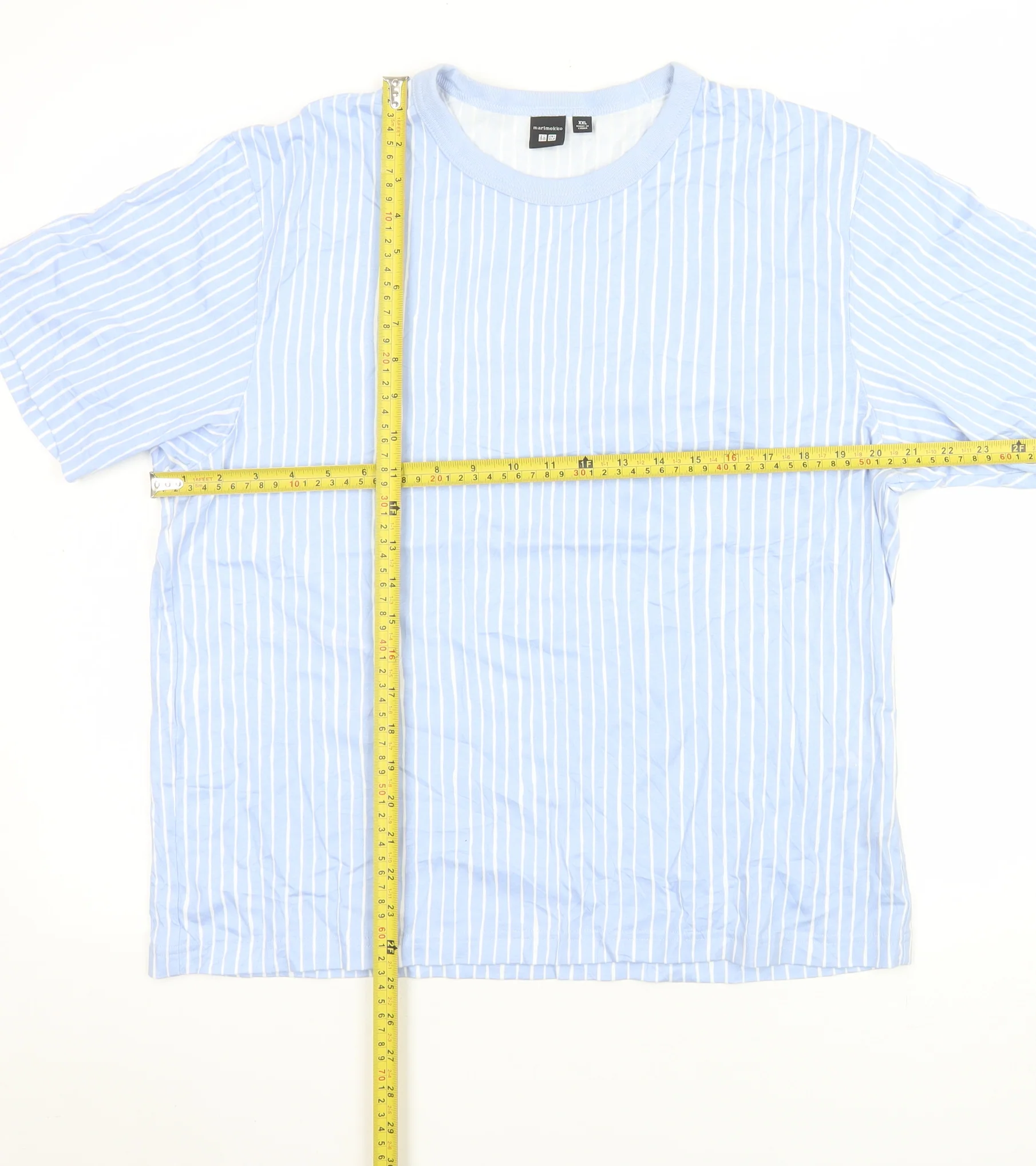 Uniqlo x Marimekko Men Blue Striped Cotton Crew Neck 2XL T-Shirt - Image 2