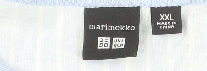 Uniqlo x Marimekko Men Blue Striped Cotton Crew Neck 2XL T-Shirt - Image 4