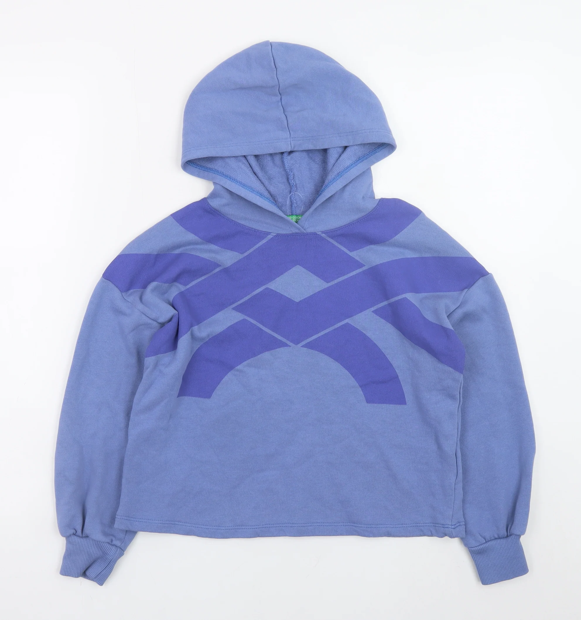 United Colors of Benetton Boys Blue Pullover Hoodie L 8-9 Years Cotton