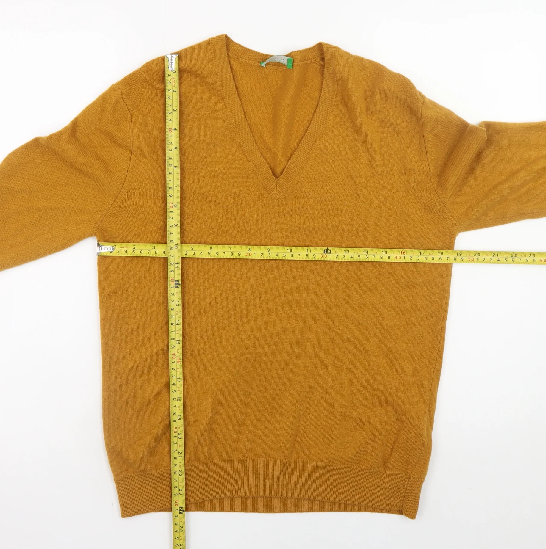 United Colors of Benetton Men’s Brown Wool V-Neck Jumper L - Image 2