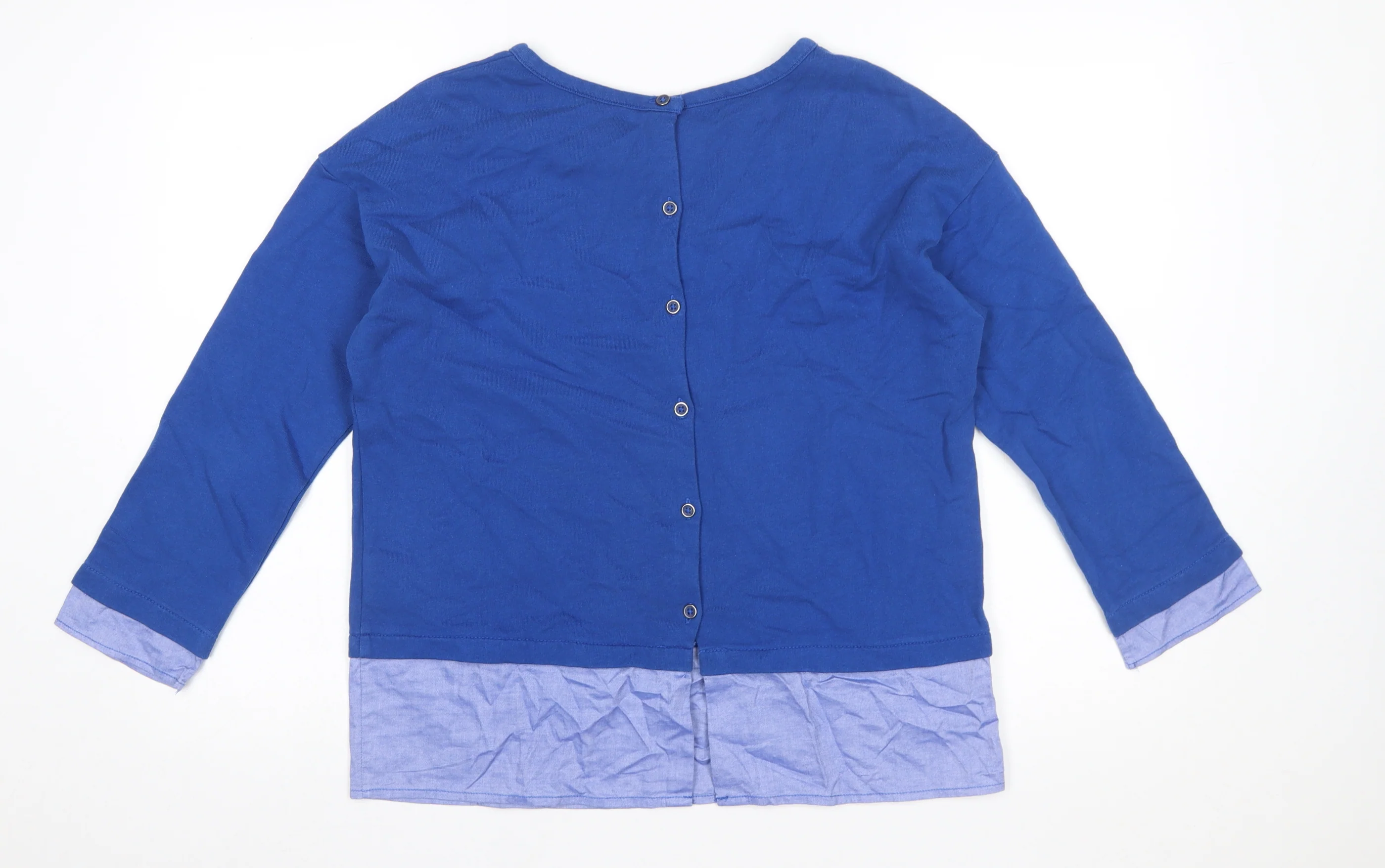 United Colors of Benetton Women's Blue Cotton Button Back Long Sleeve Blouse Size S - Image 3