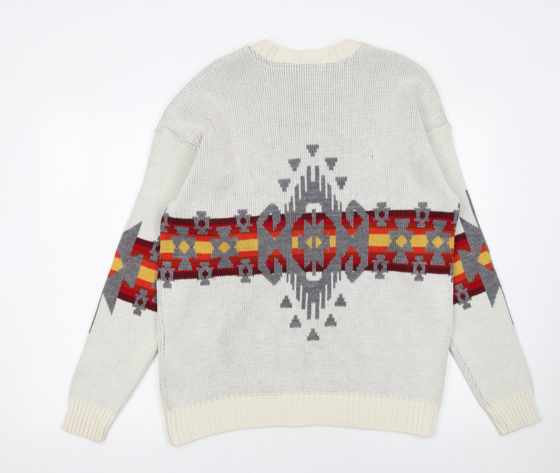 Urban Outfitters Men's Ivory Aztec Knit Jumper Size S - Image 3