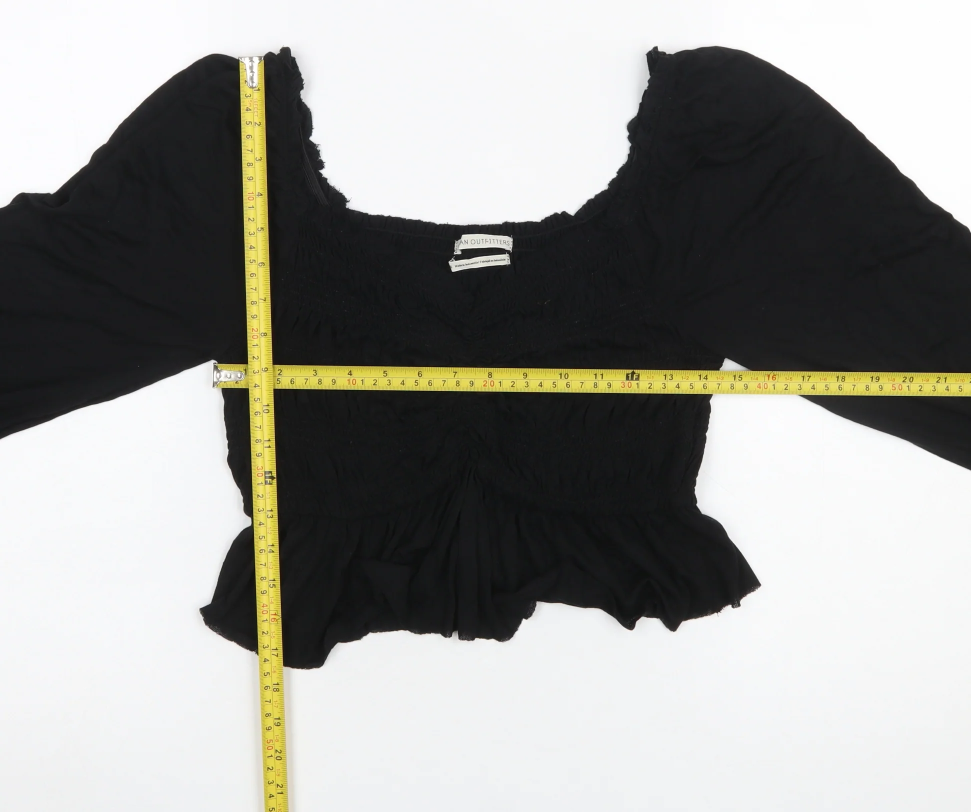 Urban Outfitters Women Black Cropped Long Sleeve Ruffle Blouse L - Image 2
