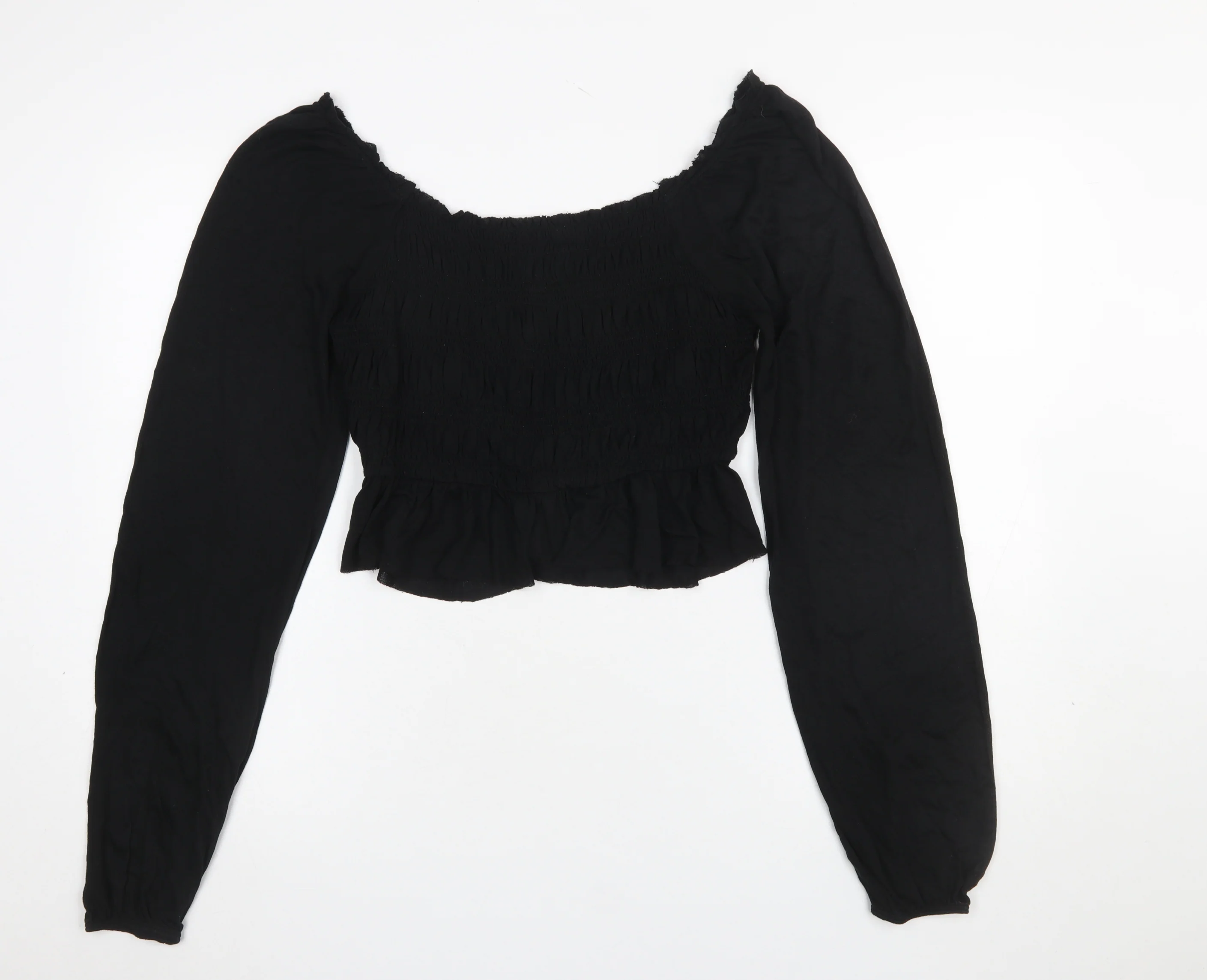 Urban Outfitters Women Black Cropped Long Sleeve Ruffle Blouse L - Image 3