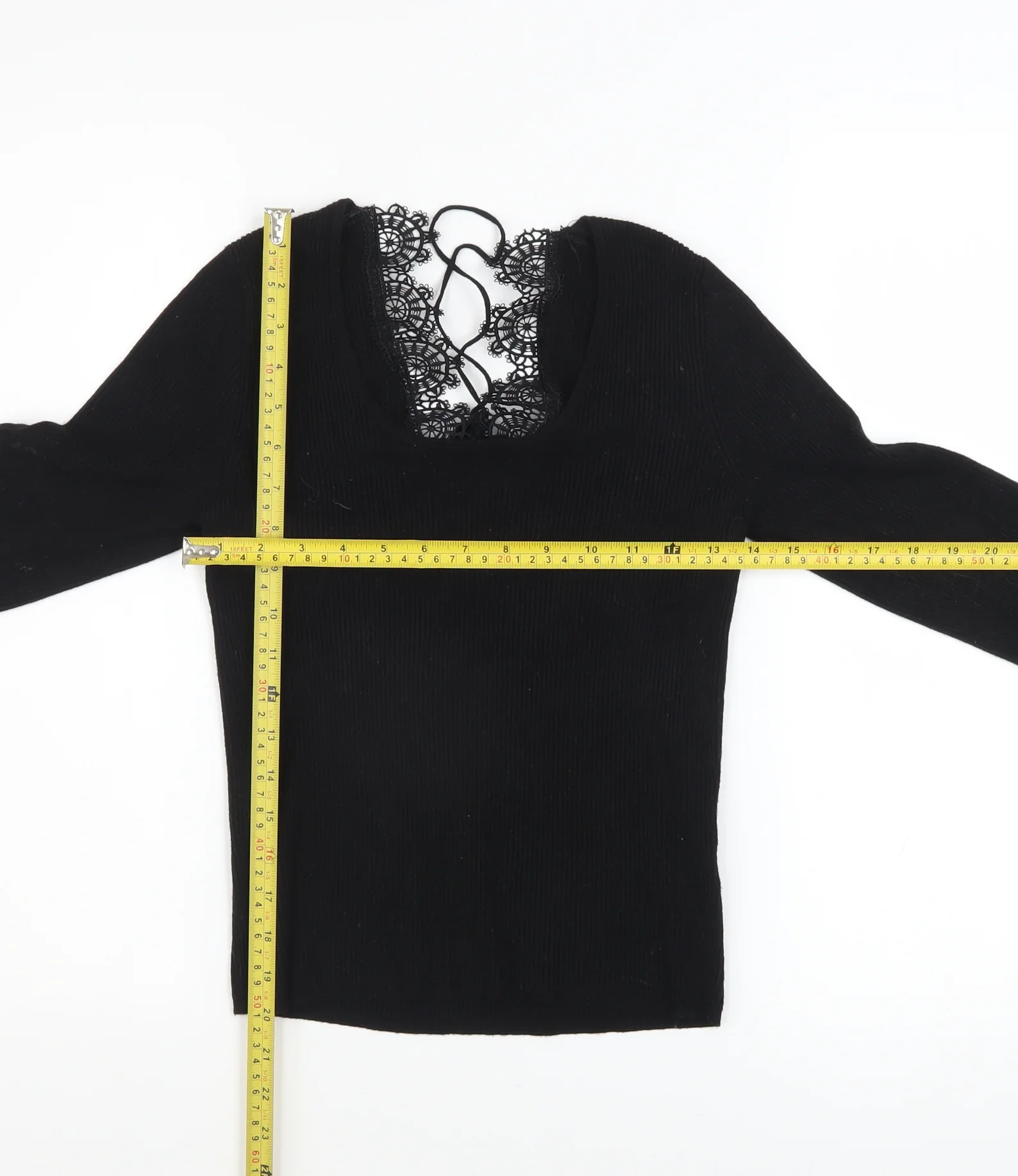 Urban Outfitters Women’s Black Lace V-Neck Slim Fit Pullover Jumper L - Image 2