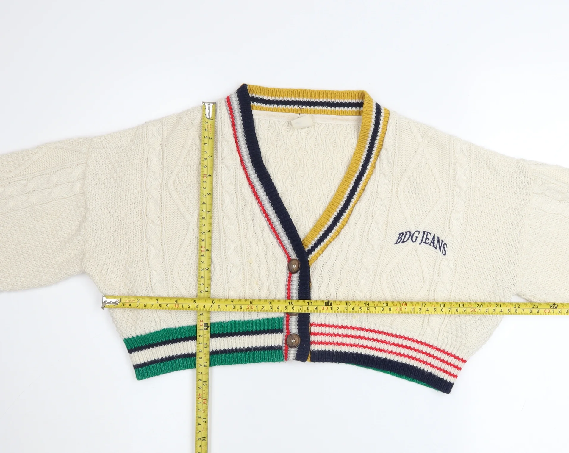 Urban Outfitters Women’s Ivory Cable-Knit Cropped Cardigan S - Image 2