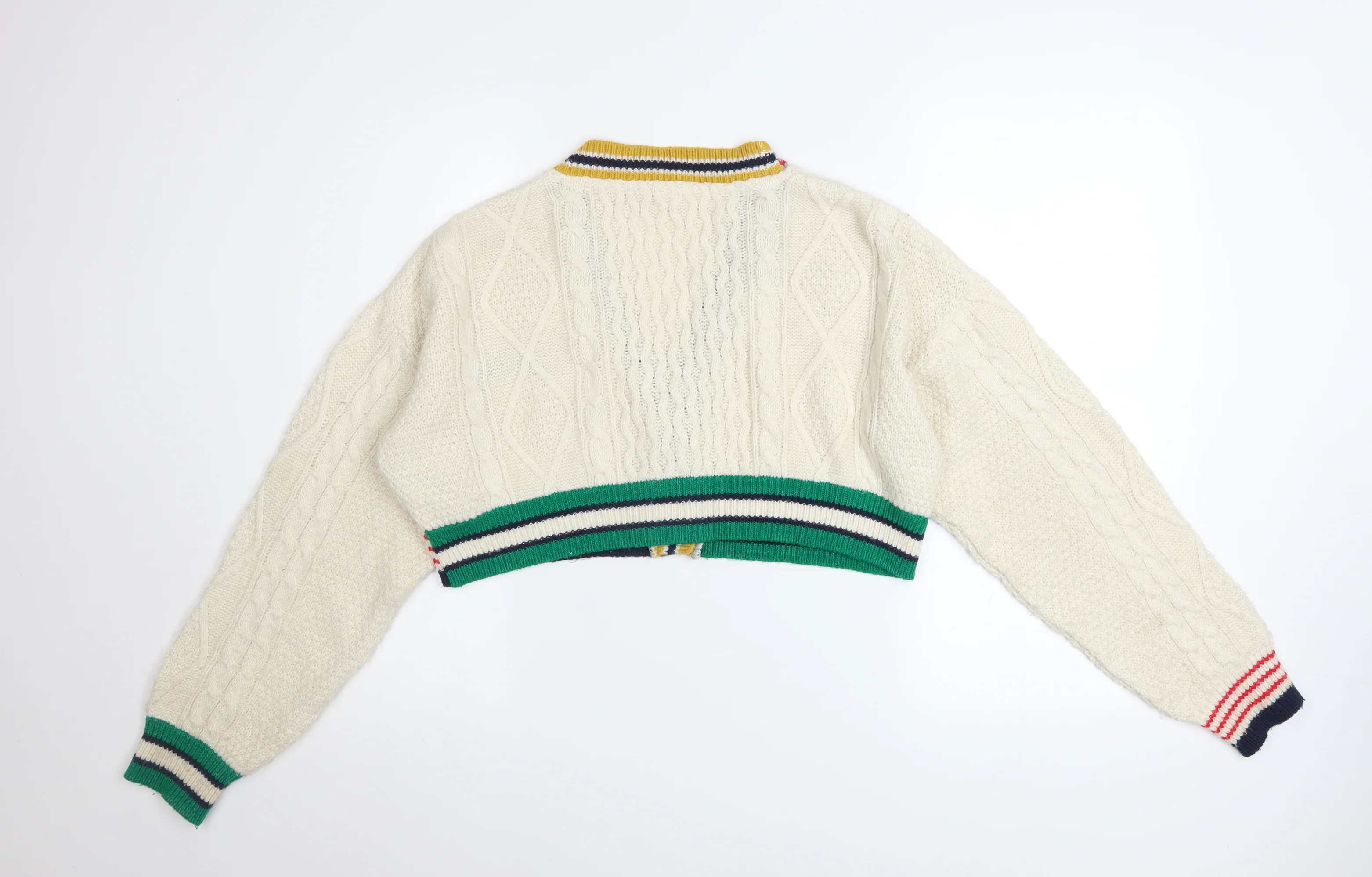 Urban Outfitters Women’s Ivory Cable-Knit Cropped Cardigan S - Image 3