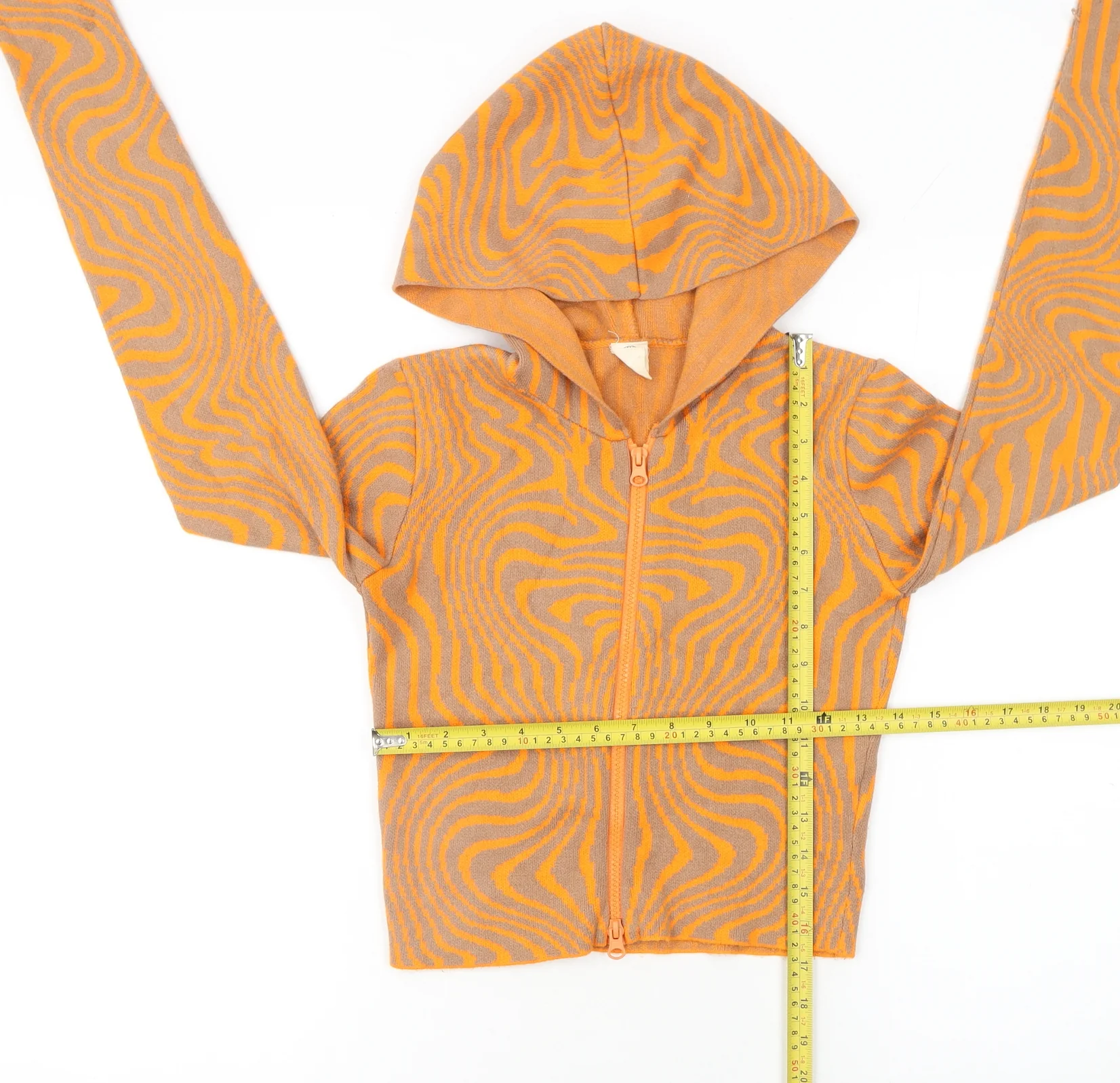 Urban Outfitters Women’s Orange Geometric Hooded Full Zip Jumper Size M - Image 2