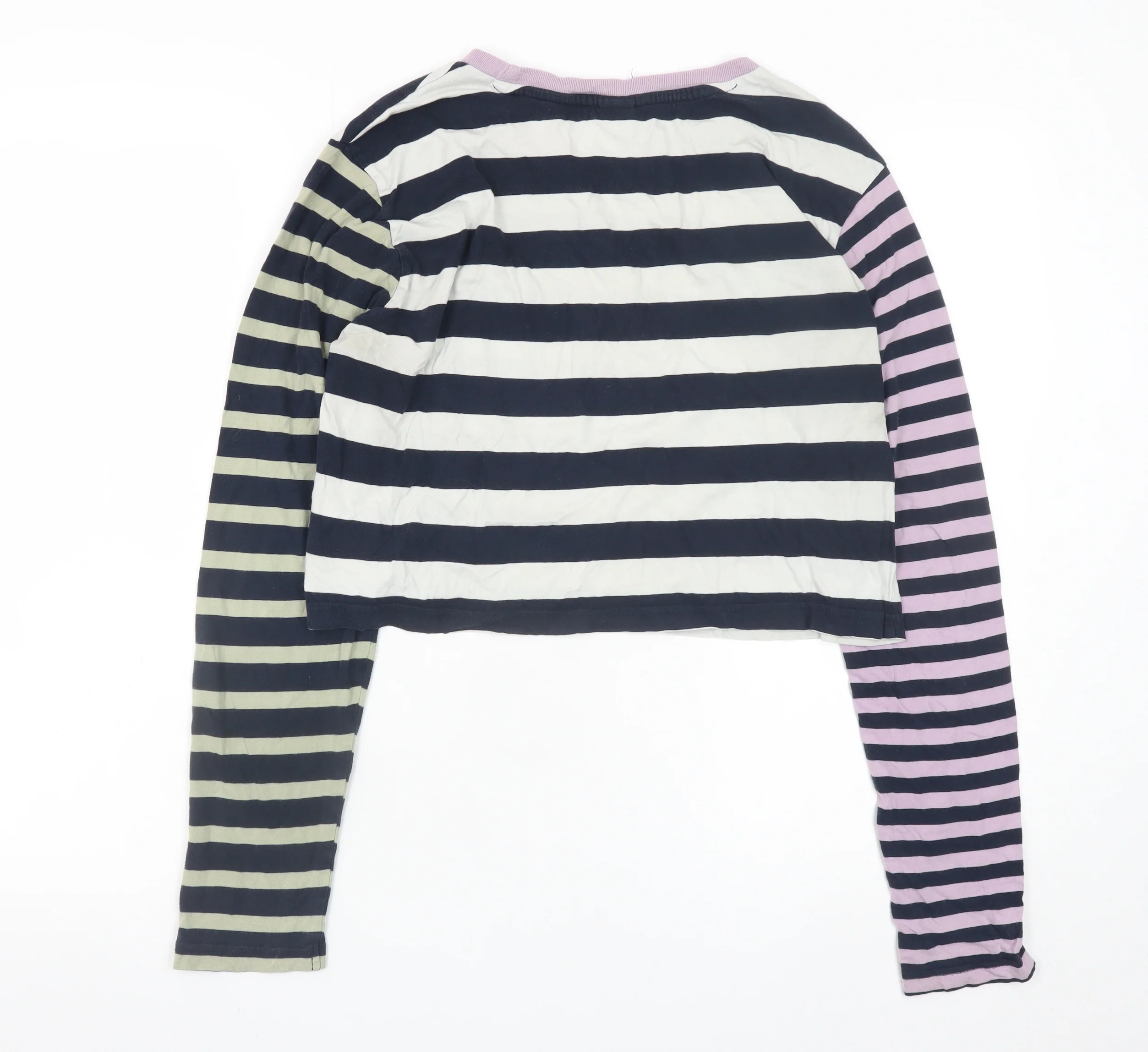 Urban Outfitters Women's Multicoloured Cropped Striped Long Sleeve T-Shirt M - Image 3