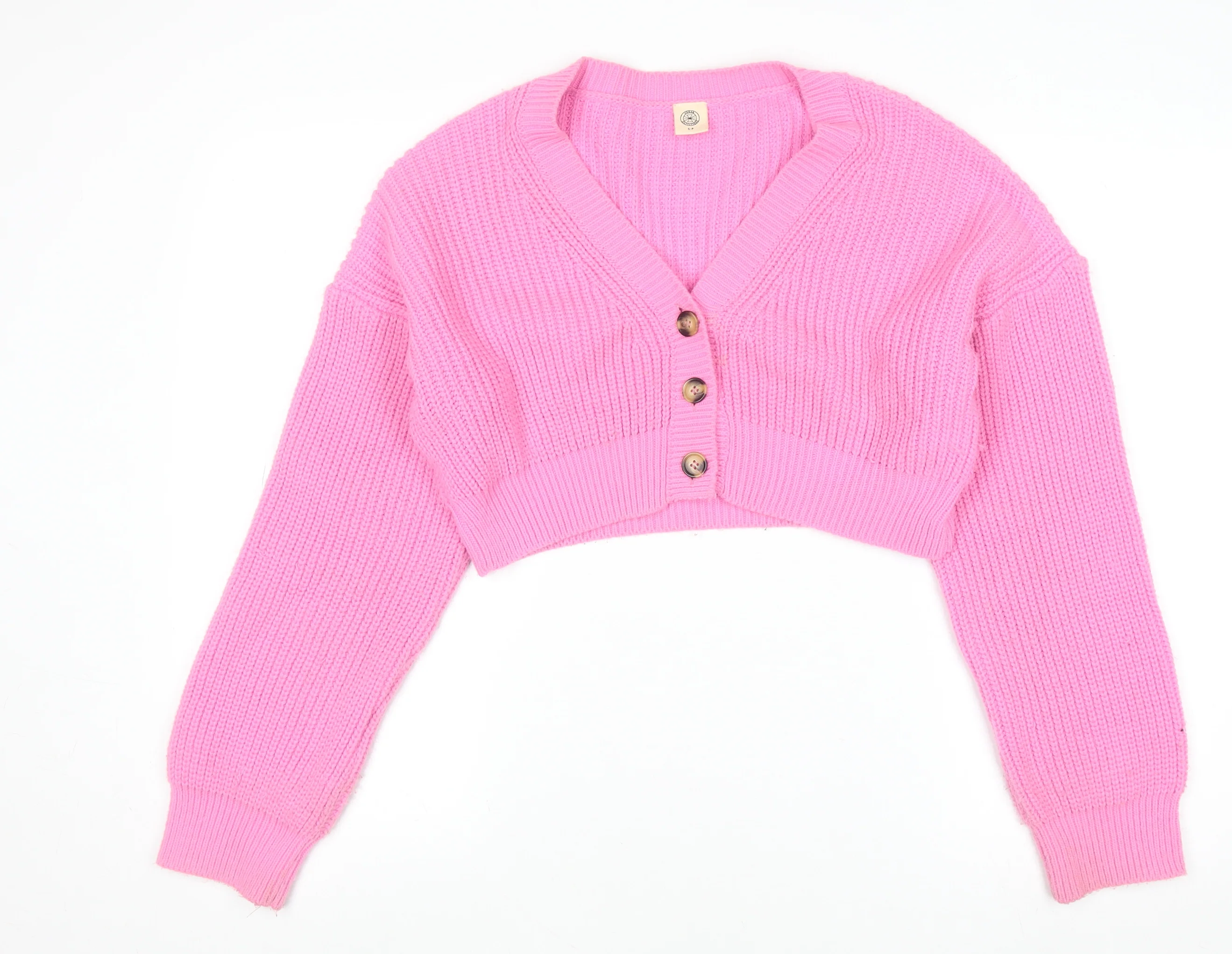 Urban Outfitters Womens Pink Chunky Knit Cropped Cardigan Size S