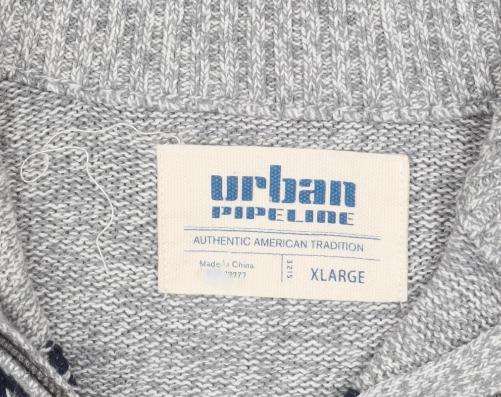 Urban Pipeline Men’s Grey Fair Isle Half Zip Jumper XL Cotton Blend - Image 4