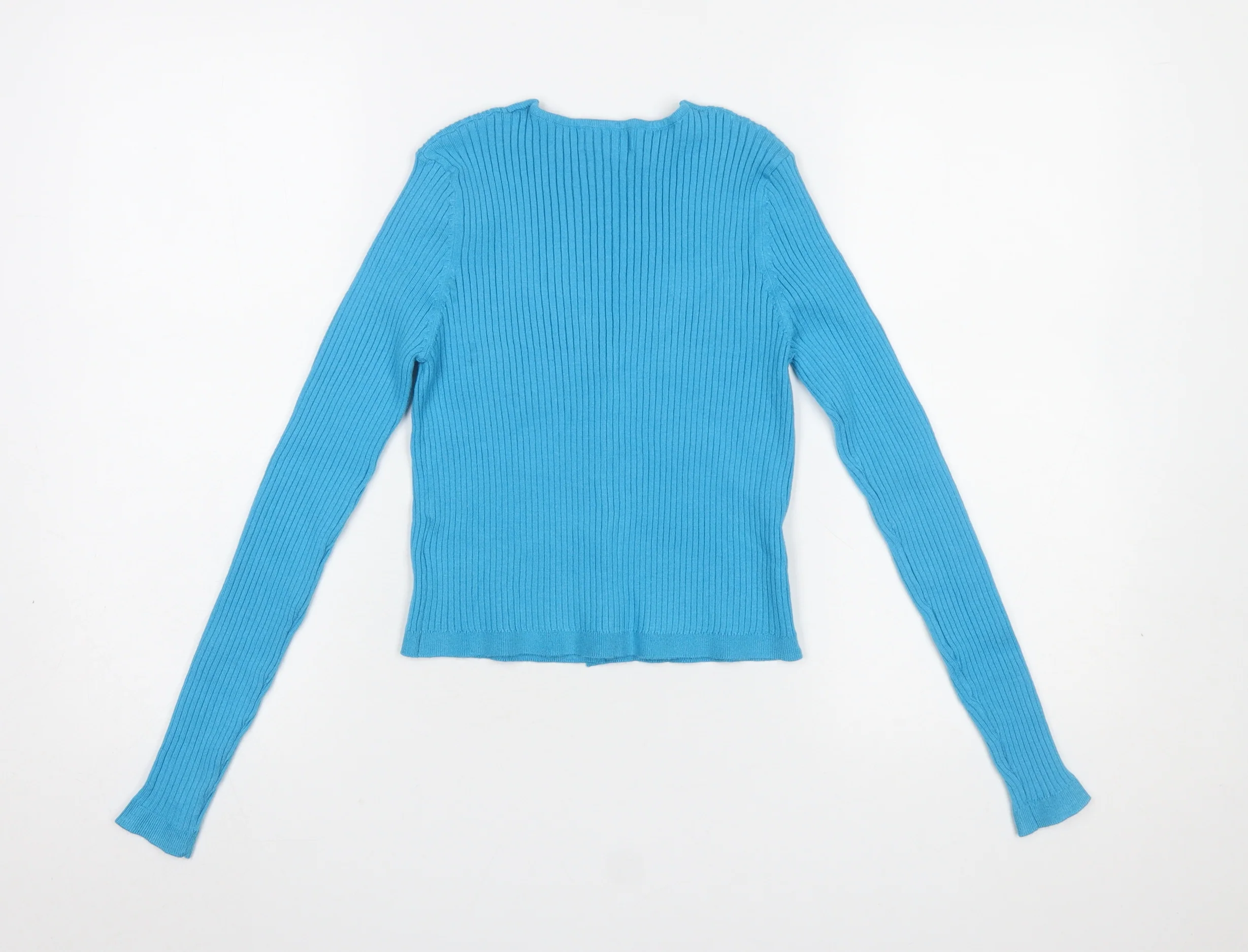 Urban Revivo Women's Blue Ribbed V-Neck Cardigan Size 8 - Image 3
