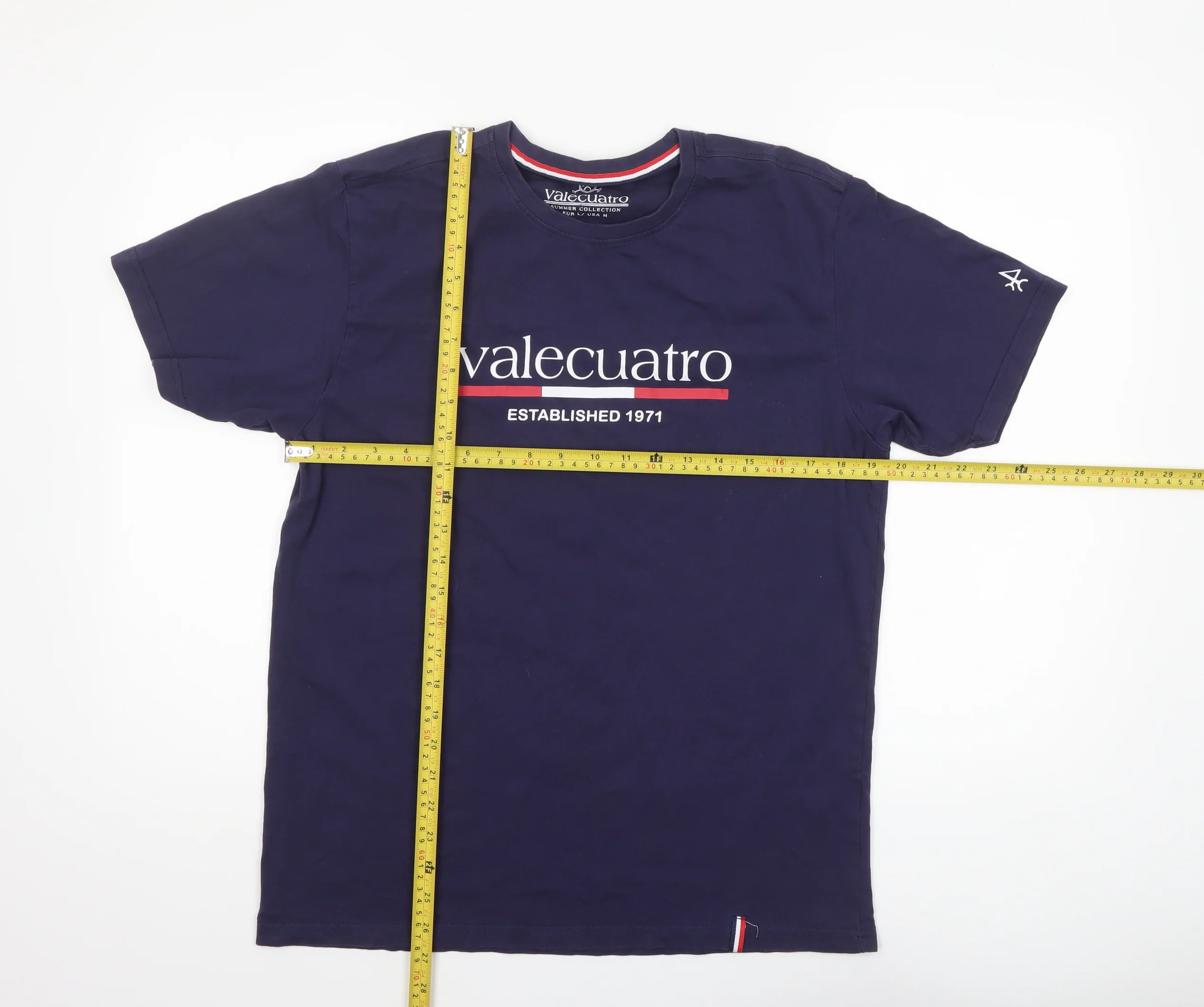 Valecuatro Men’s Blue Cotton Crew Neck Graphic T-Shirt Size L - Image 2