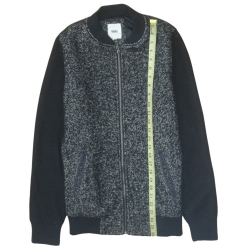 Vans Men's Black Herringbone Wool Blend Bomber Jacket Size M - Image 3