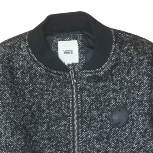 Vans Men's Black Herringbone Wool Blend Bomber Jacket Size M - Image 7