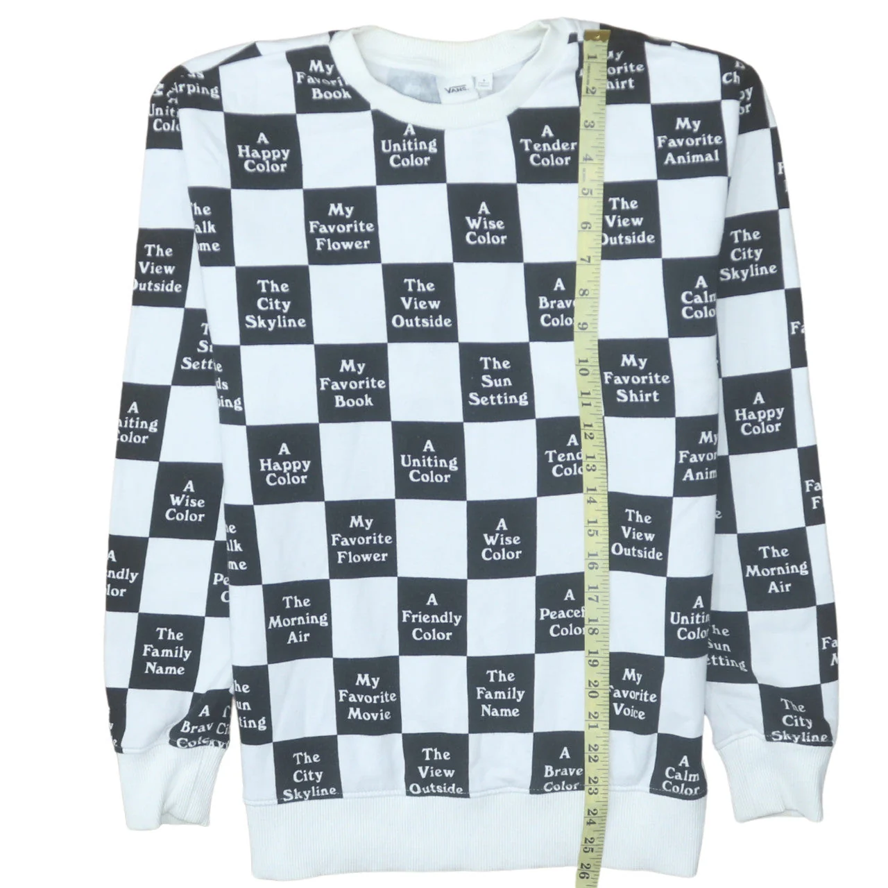 Vans Men's Black & White Graphic Check Pullover Sweatshirt Size S - Image 3