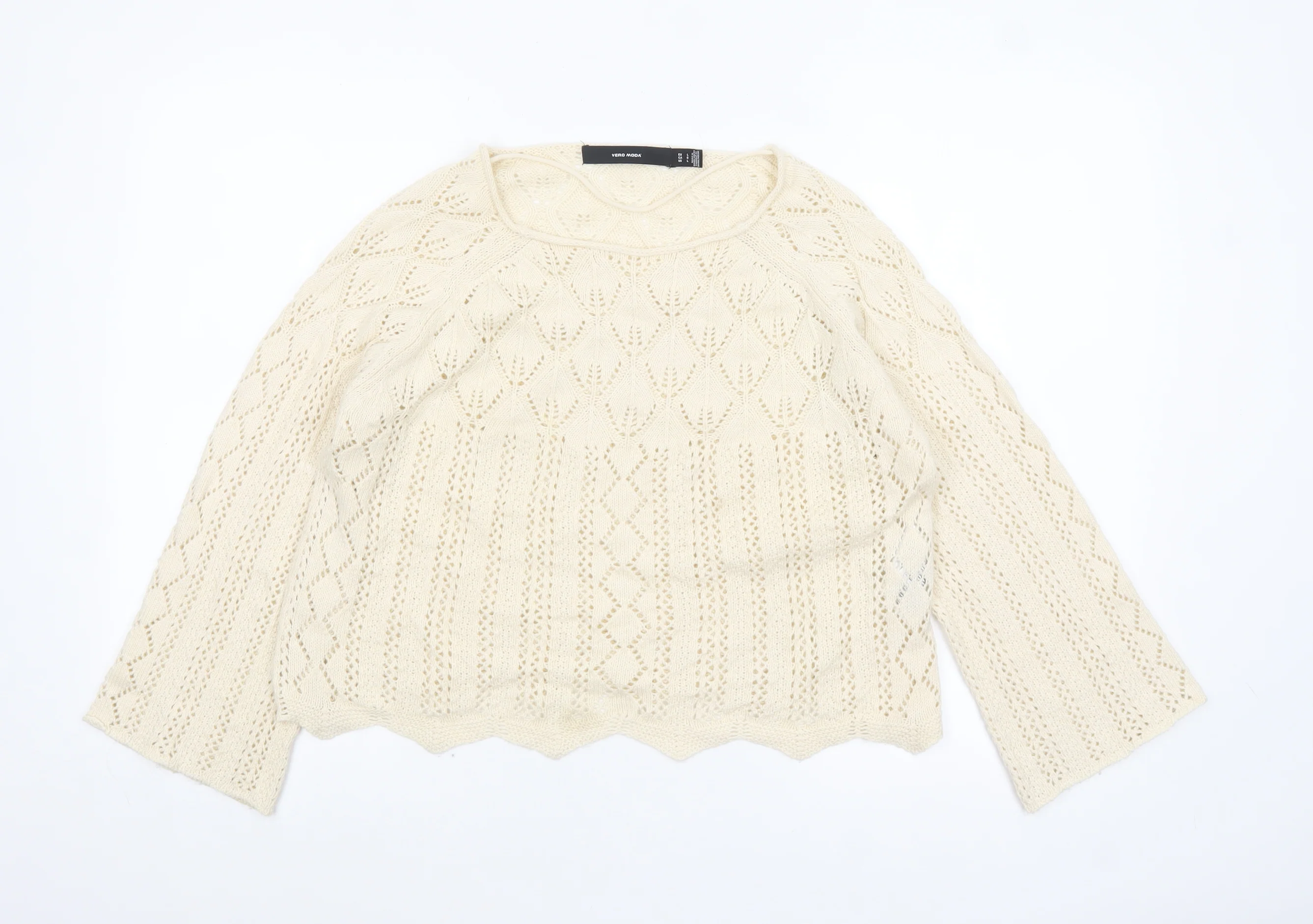 Vero Moda Women Ivory Open-Knit Cotton Jumper Size 12