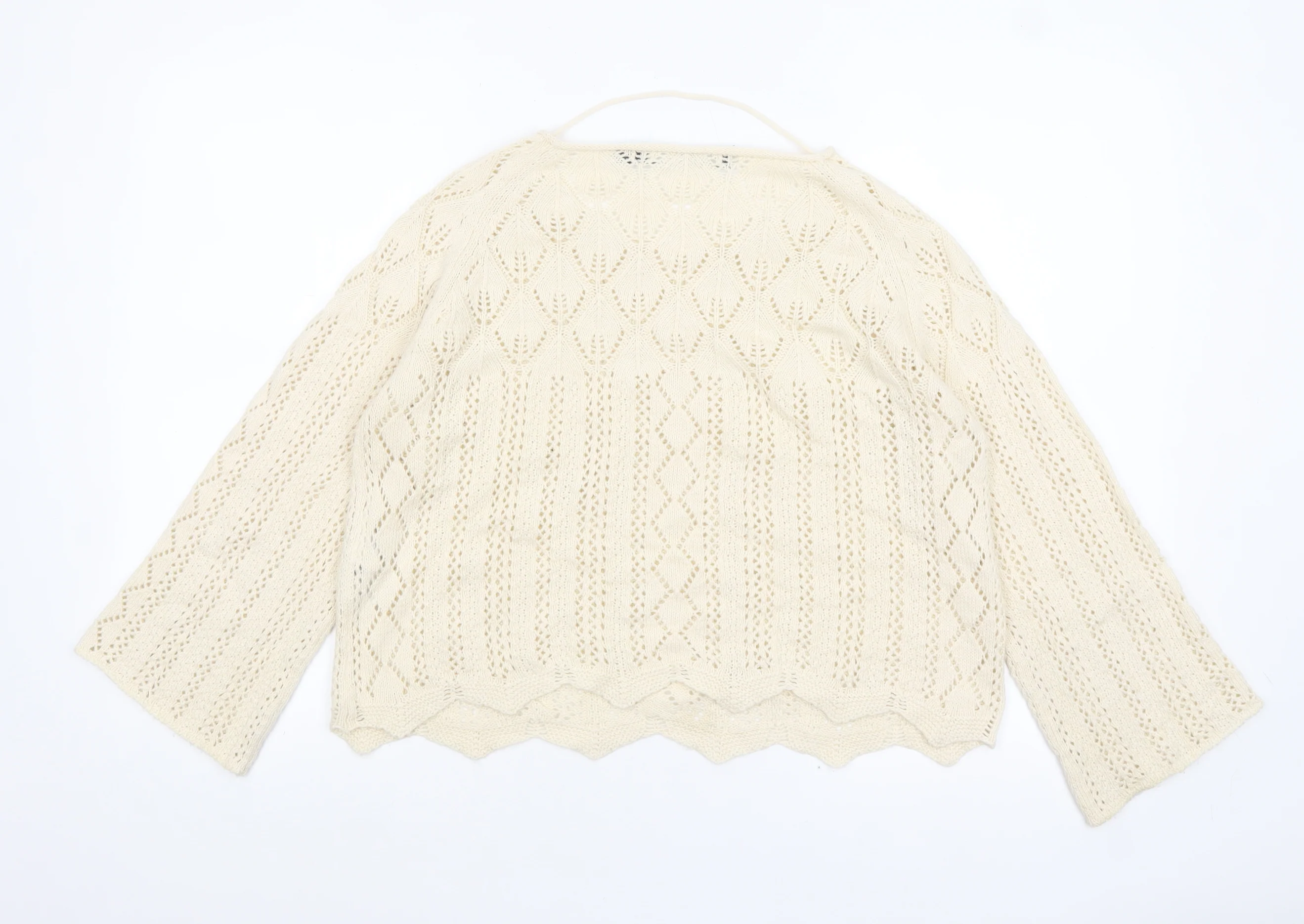 Vero Moda Women Ivory Open-Knit Cotton Jumper Size 12 - Image 3