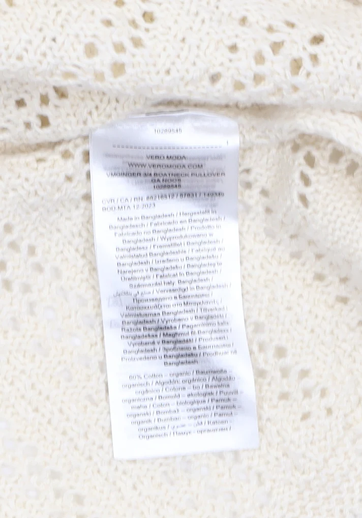 Vero Moda Women Ivory Open-Knit Cotton Jumper Size 12 - Image 4