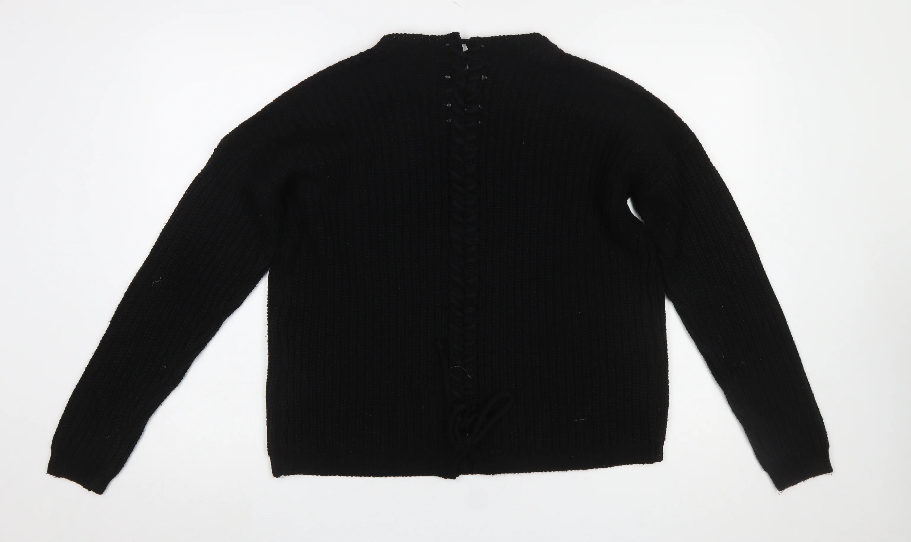 Vero Moda Women’s Black Chunky-Knit V-Neck Lace Up Jumper Size S - Image 3