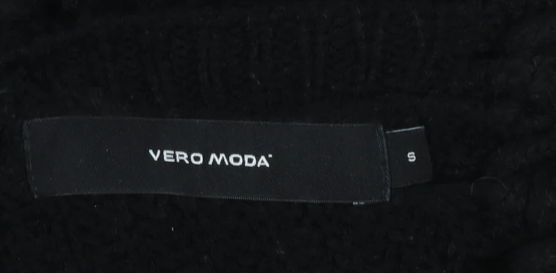Vero Moda Women’s Black Chunky-Knit V-Neck Lace Up Jumper Size S - Image 6