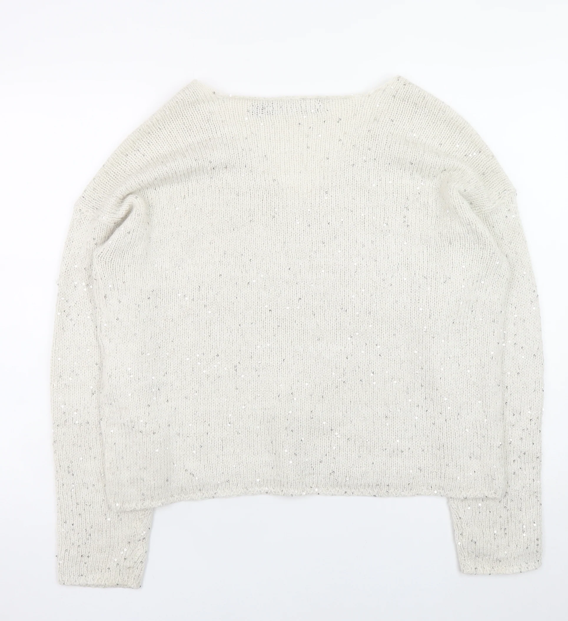 Vero Moda Women’s Ivory Sequin Knit V-Neck Jumper XL - Image 3