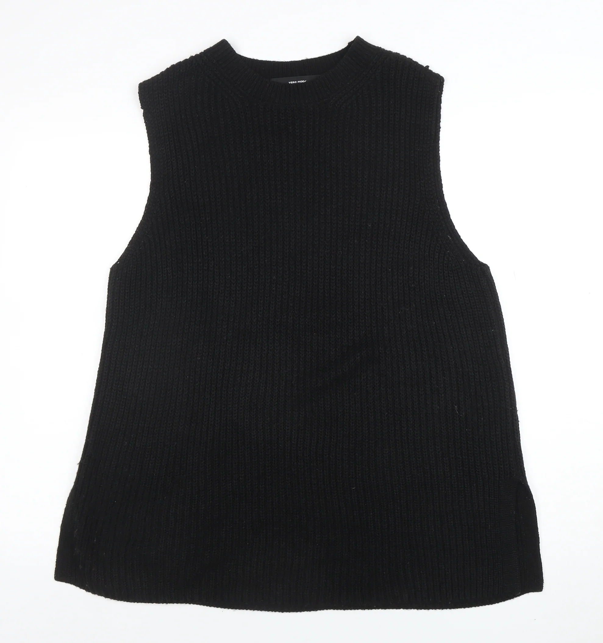 Vero Moda Women's Black Knit Sleeveless Crew Neck Vest Jumper M