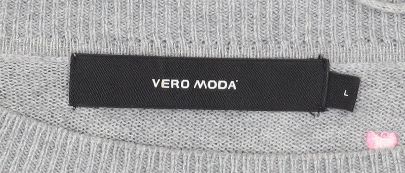 Vero Moda Womens Grey Heart Knit Pullover Jumper Size L - Image 4