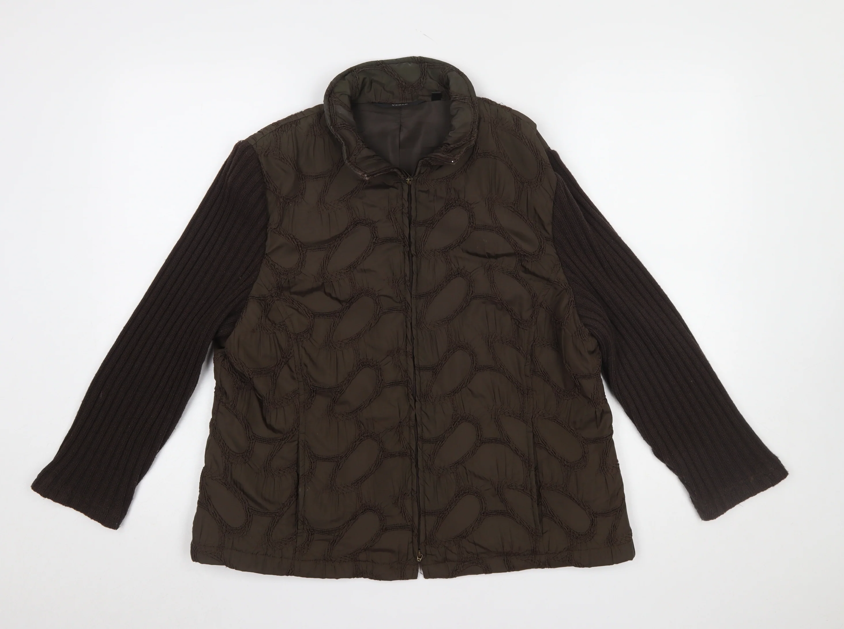 Verse Women's Brown Quilted Knit Sleeve Puffer Jacket Size 16