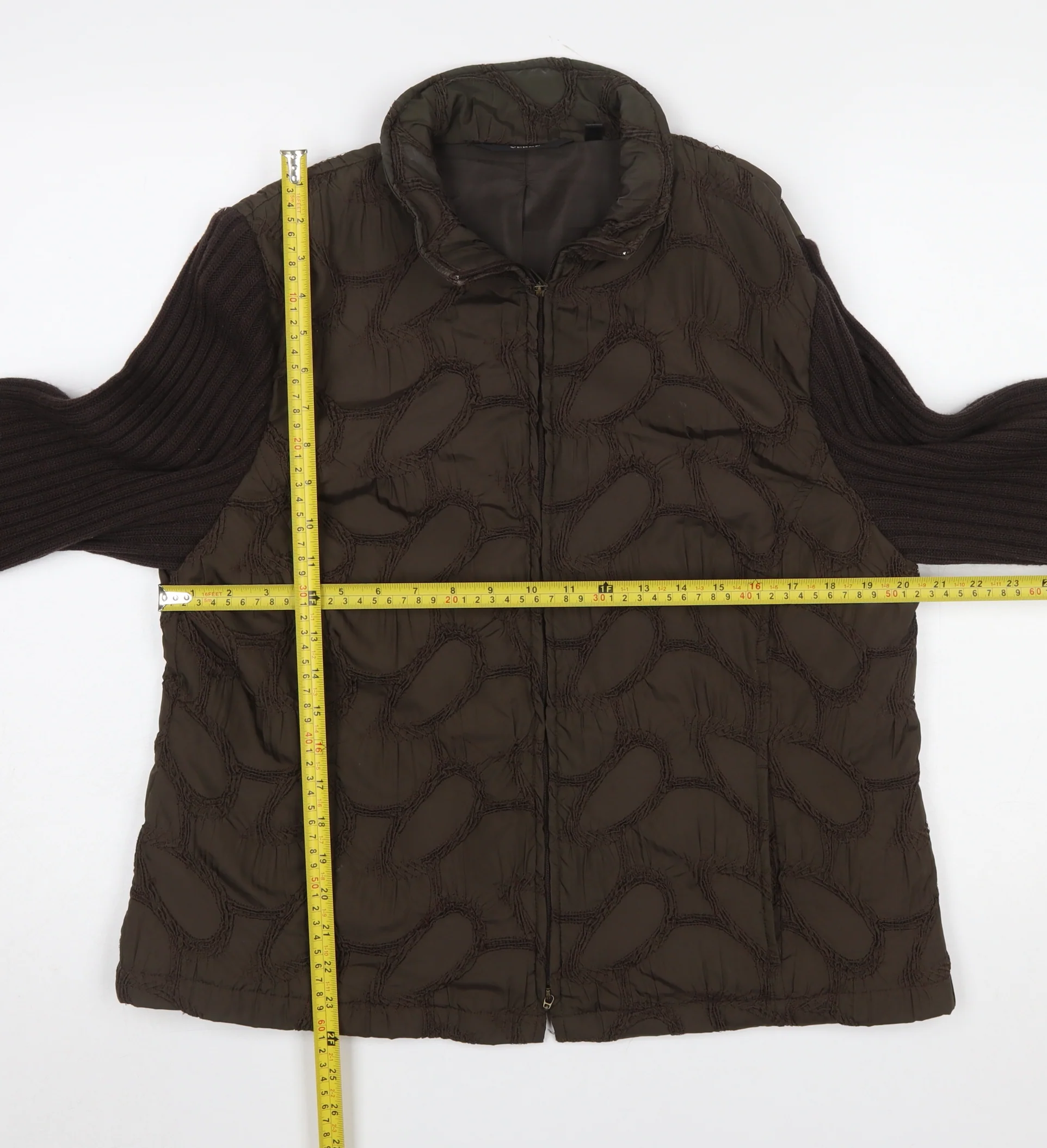 Verse Women's Brown Quilted Knit Sleeve Puffer Jacket Size 16 - Image 2