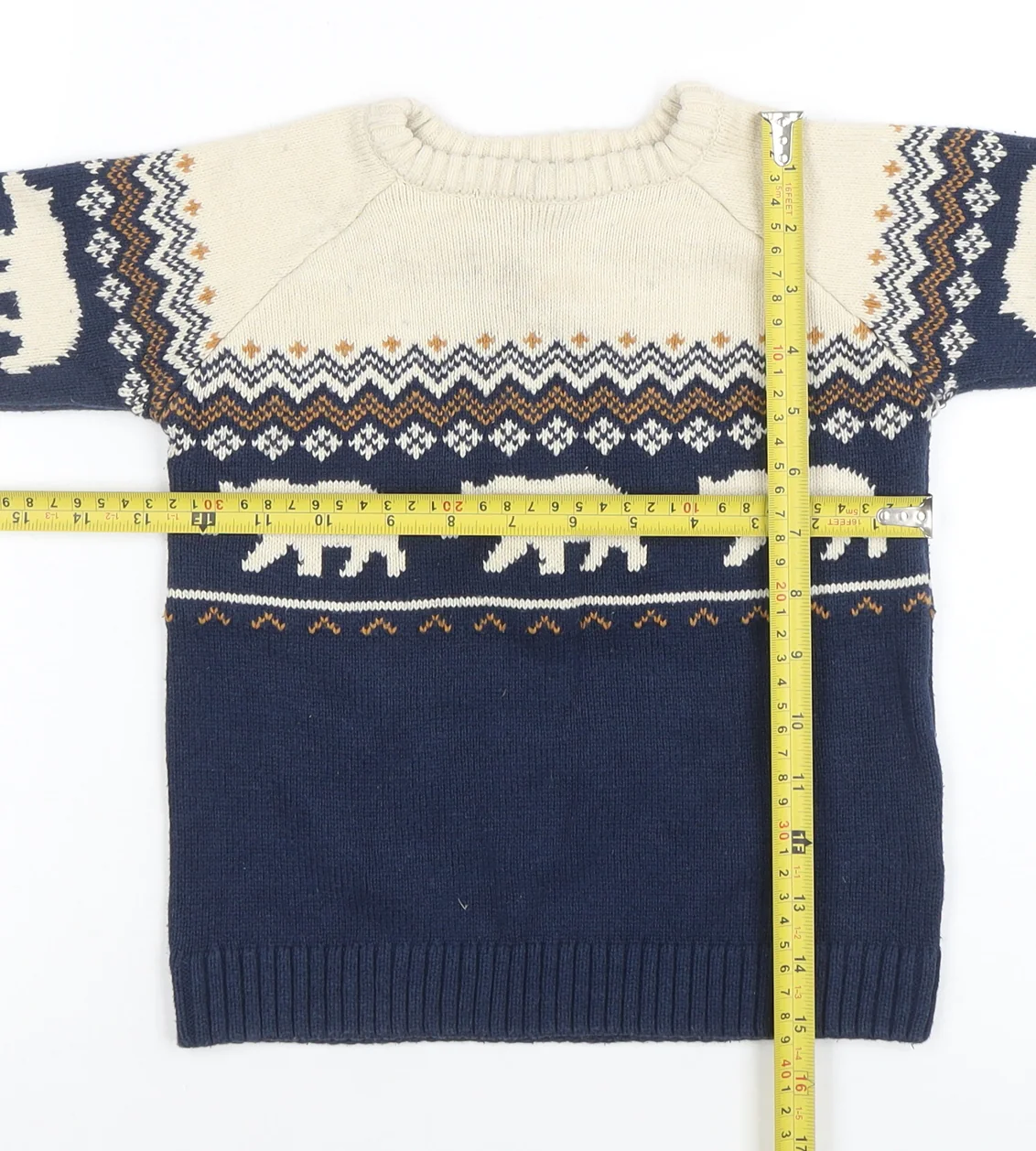 Vertbaudet Boys Blue Fair Isle Bear Knit Jumper 10 Years - Image 2