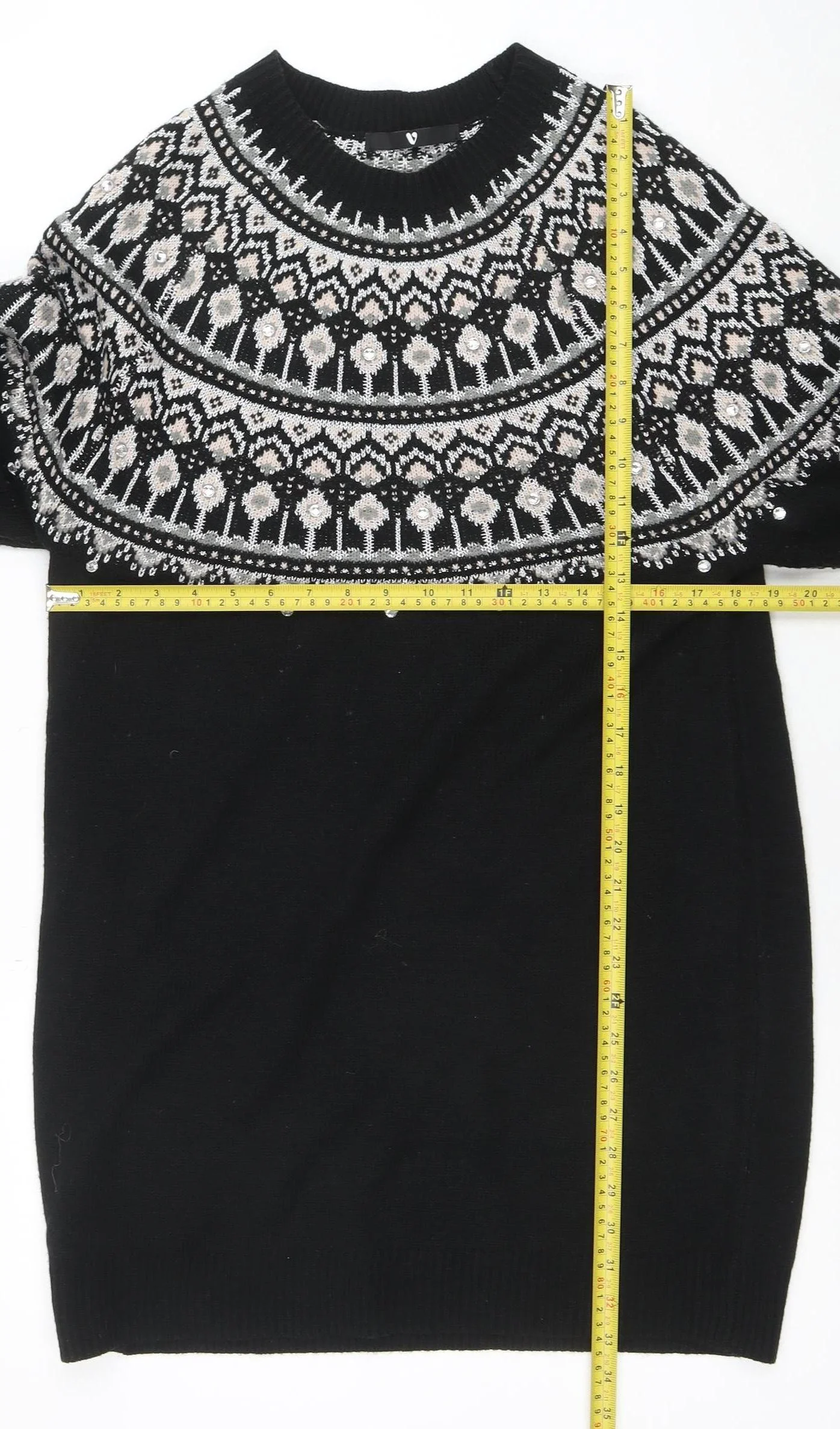 Very Women Black Fair Isle Jumper Dress Size 14 Winter Knit - Image 2