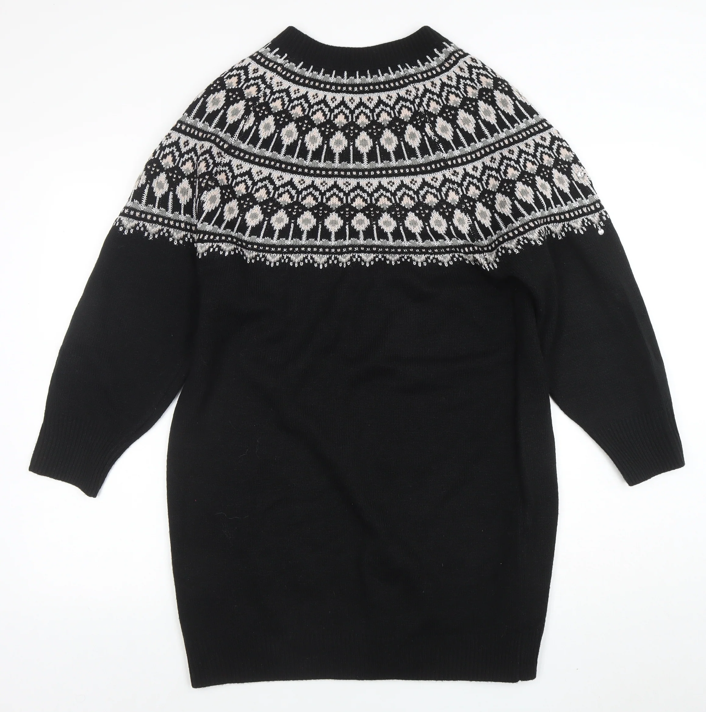Very Women Black Fair Isle Jumper Dress Size 14 Winter Knit - Image 3
