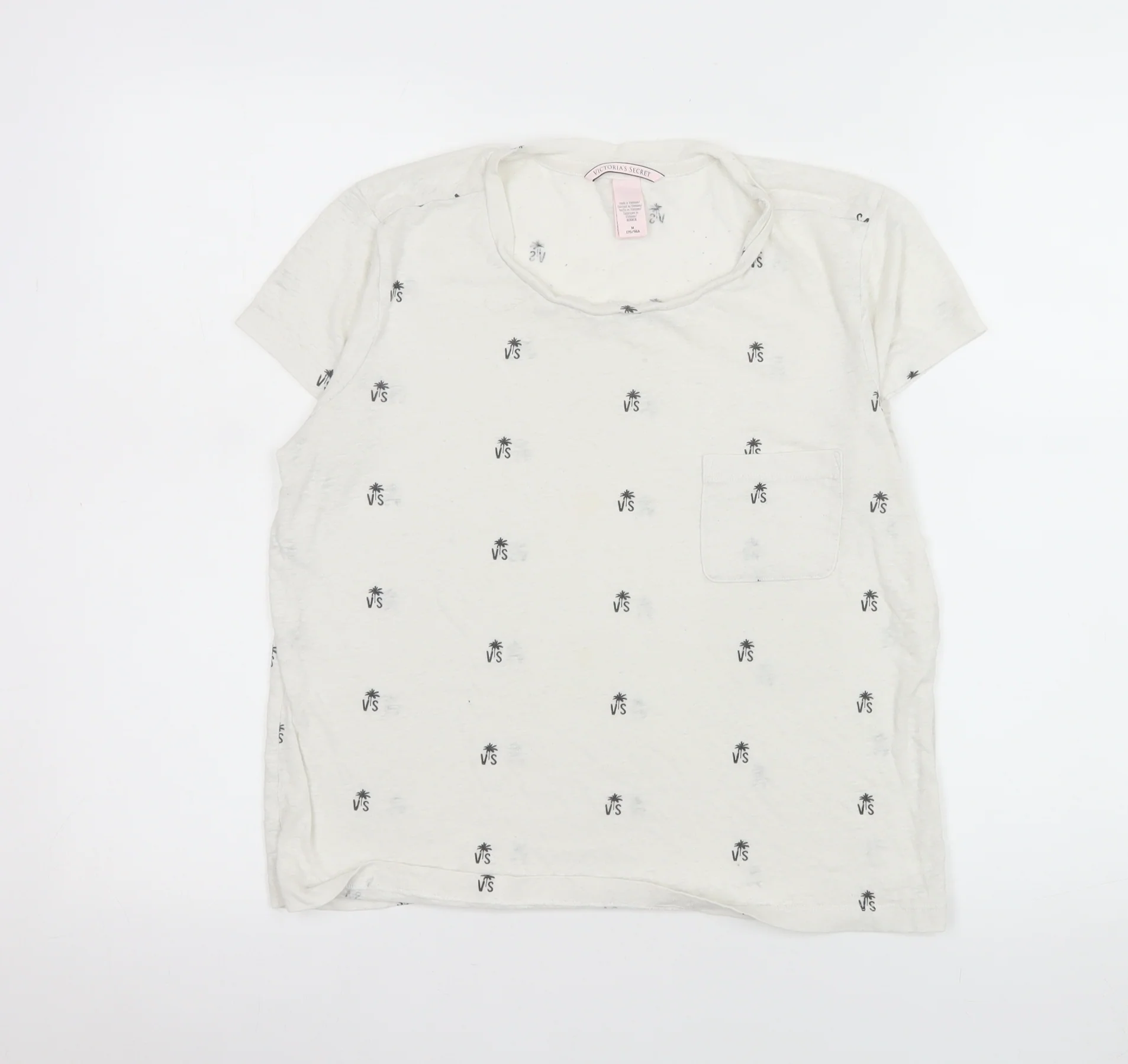 Victoria's Secret Women's Ivory Palm Print Short Sleeve T-Shirt Size 12