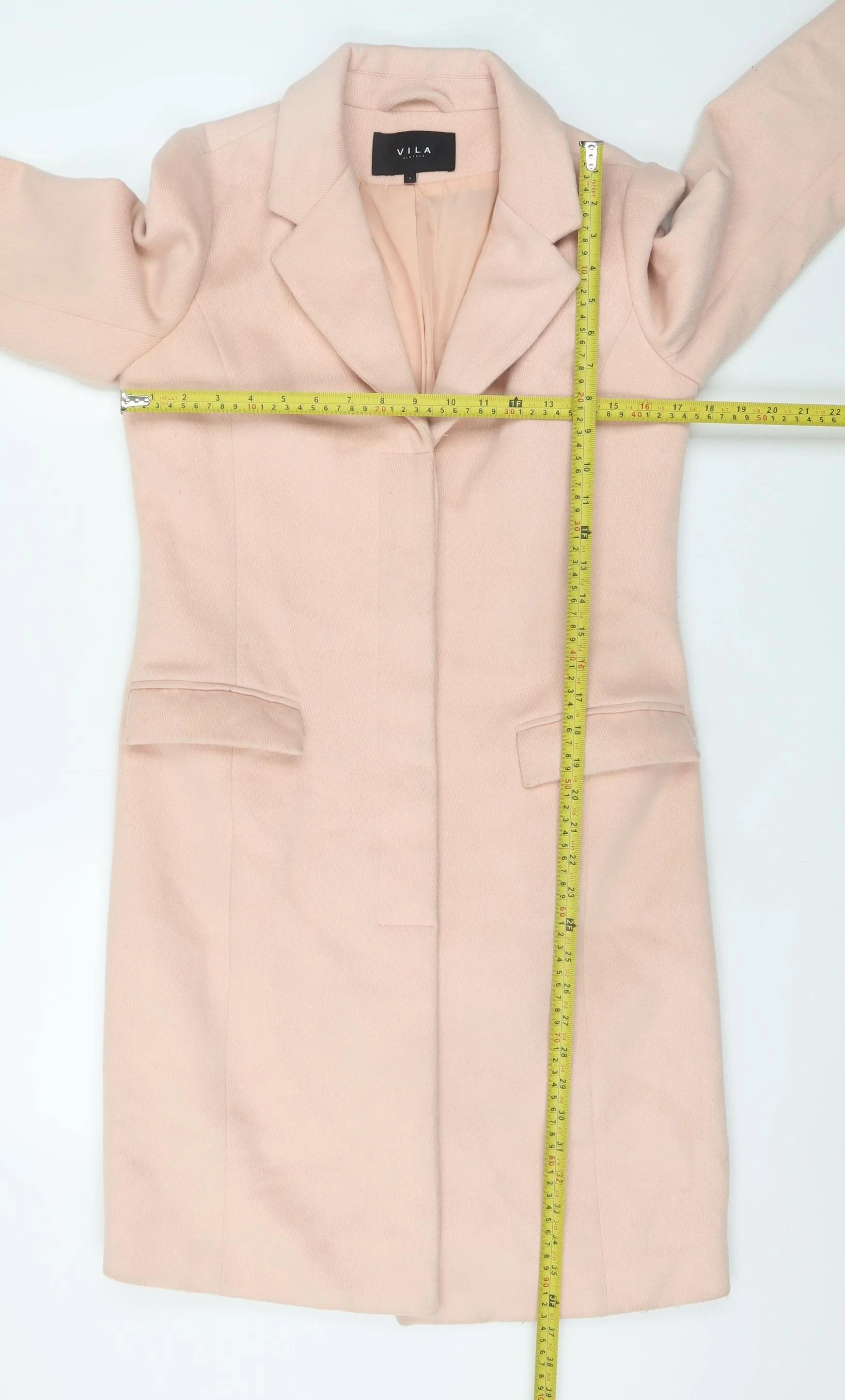 Vila Women Pink Wool Blend Long Overcoat Size S - Image 2