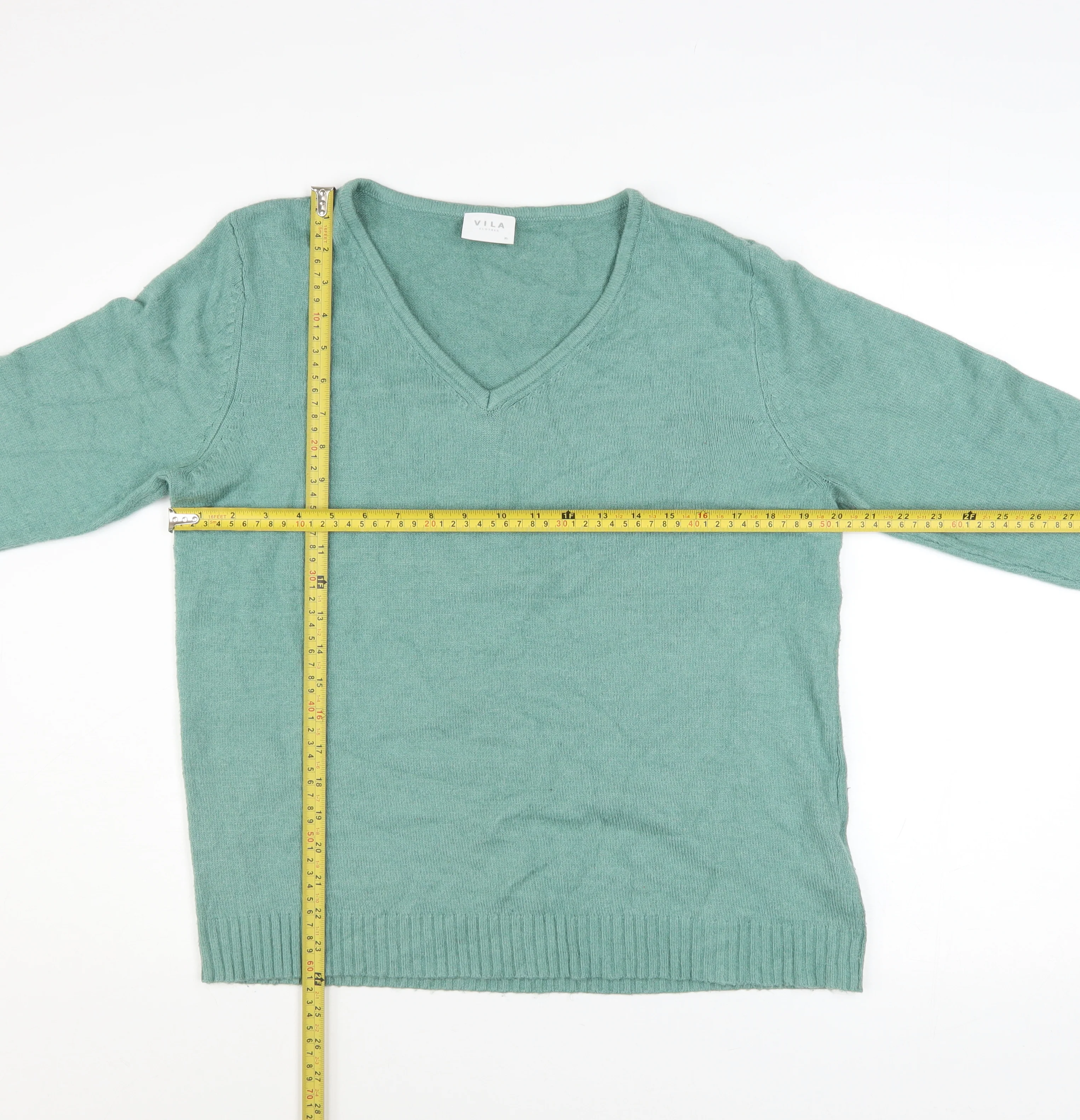 Vila Womens Green V-Neck Knit Pullover Jumper Size XL - Image 2
