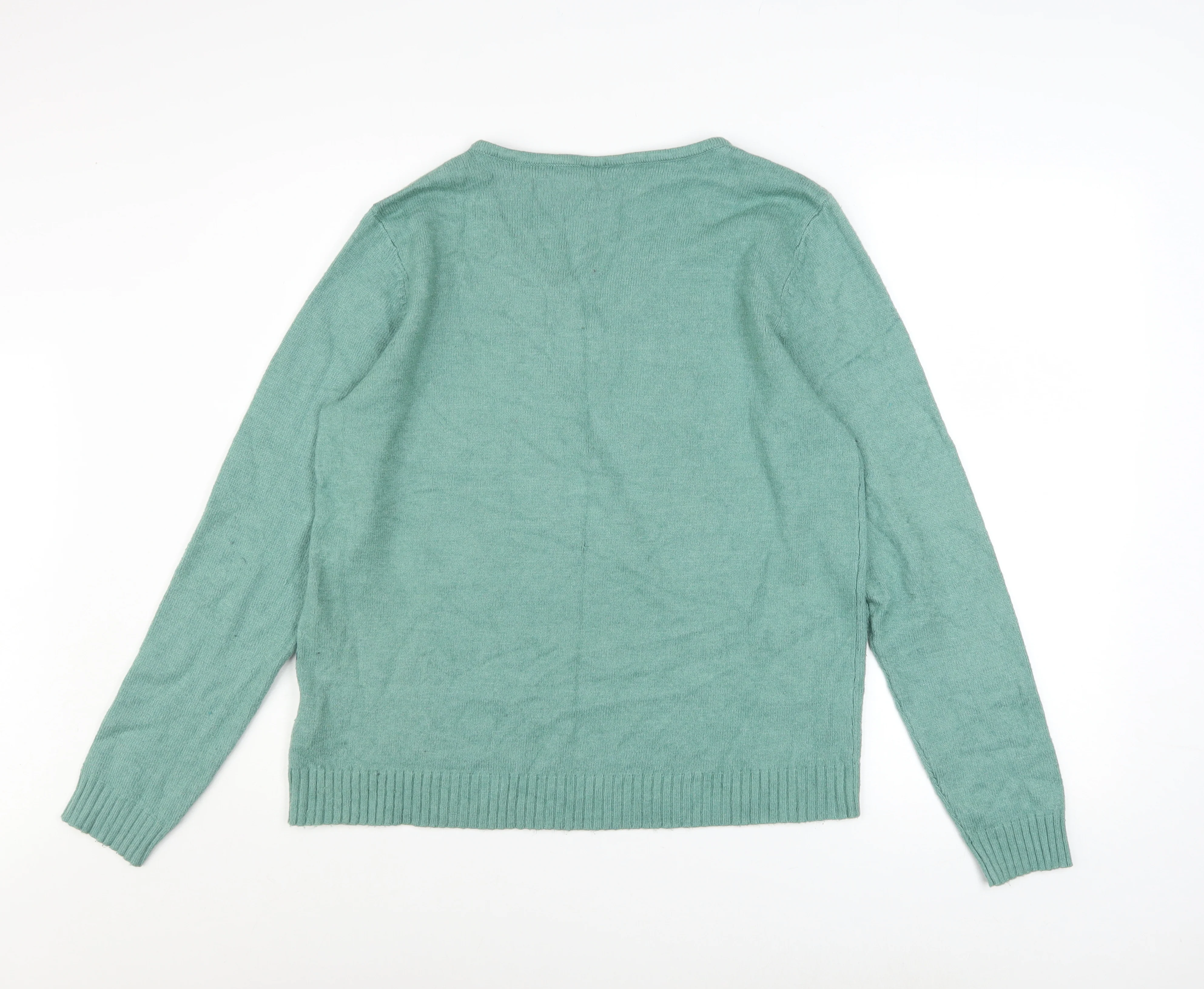 Vila Womens Green V-Neck Knit Pullover Jumper Size XL - Image 3