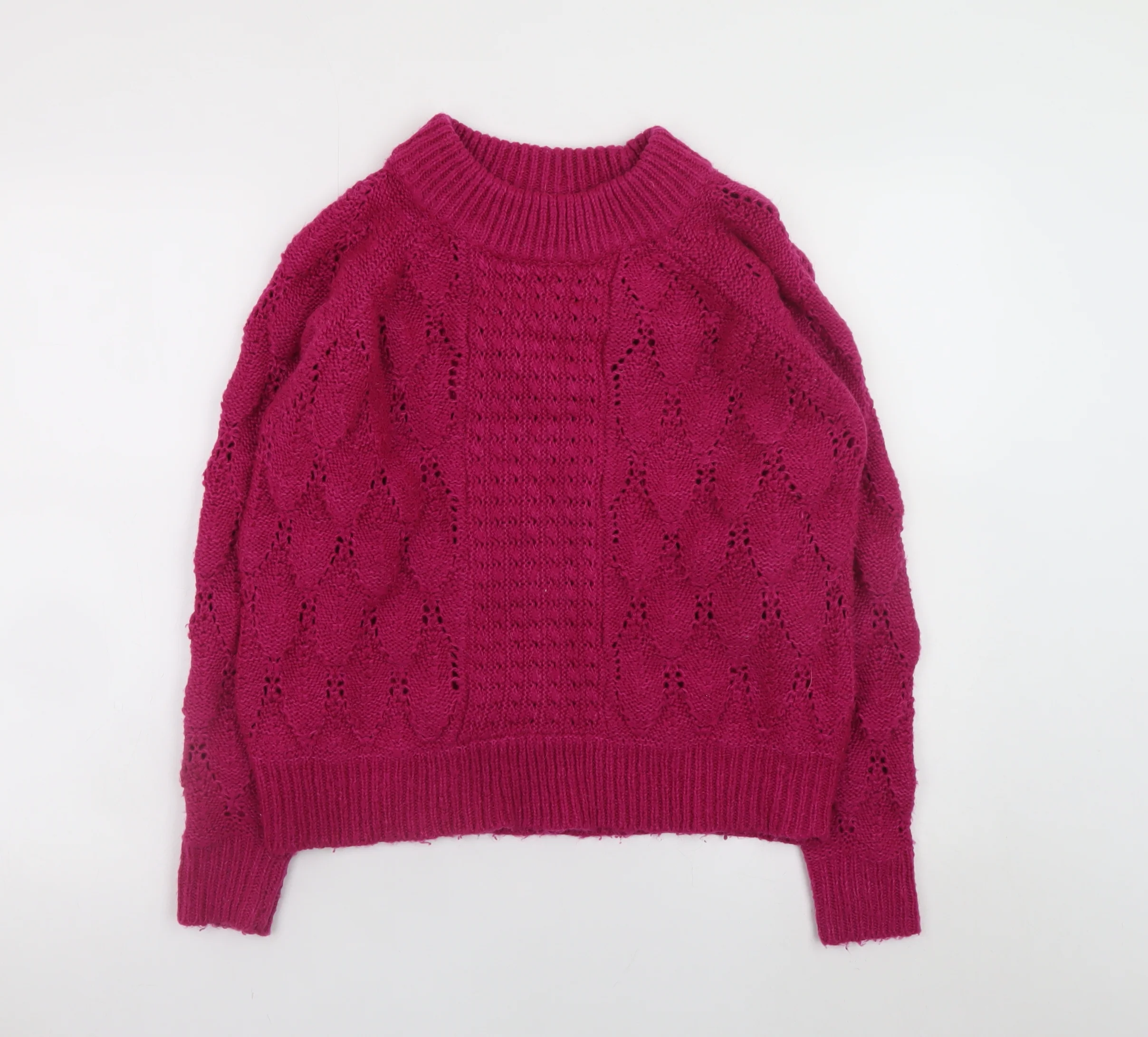 Vila Women's Pink Cable-Knit Crew Neck Pullover Jumper XS