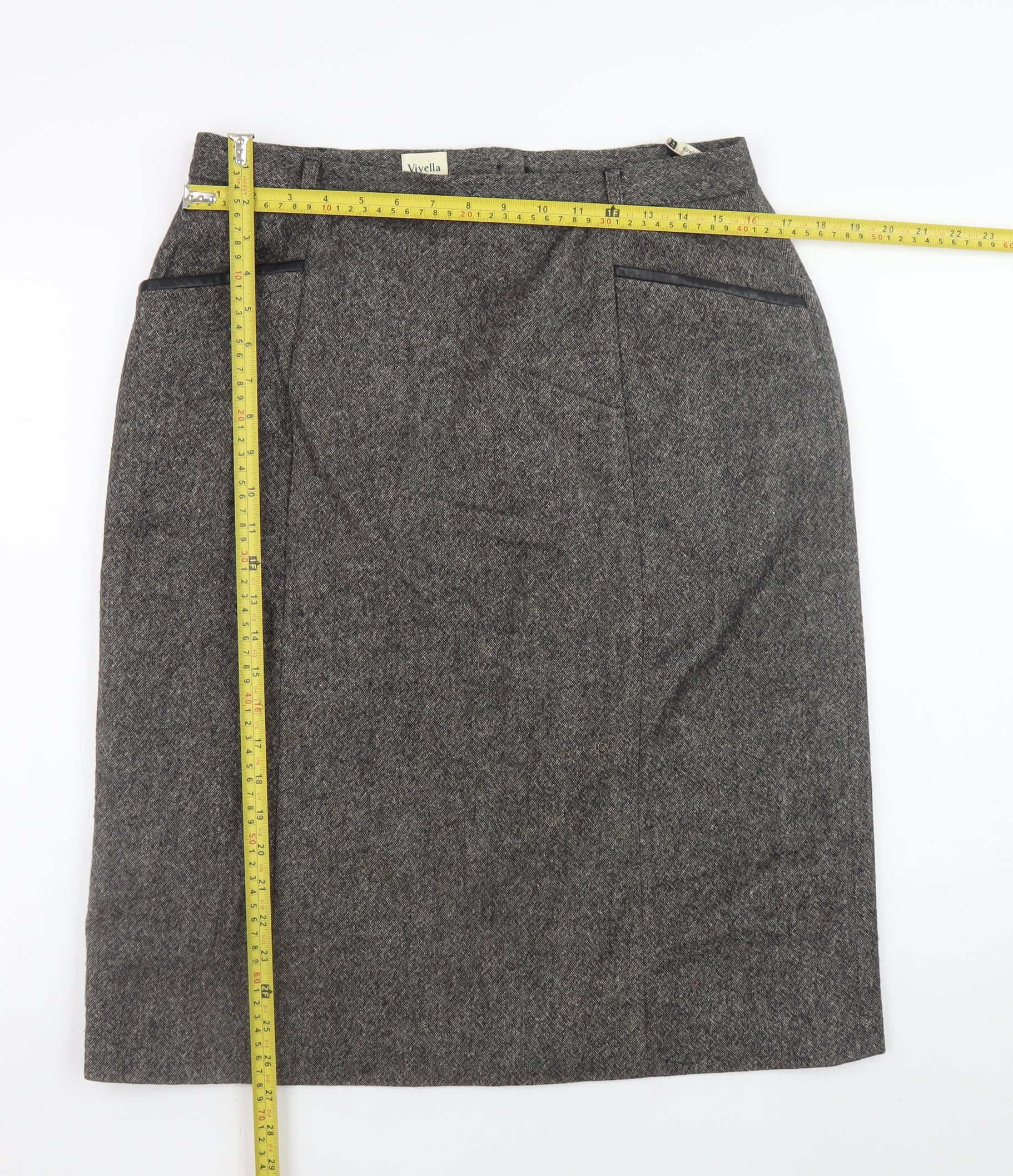 Viyella Women Brown Wool Tweed Knee Length Pencil Skirt UK 16 - Image 2
