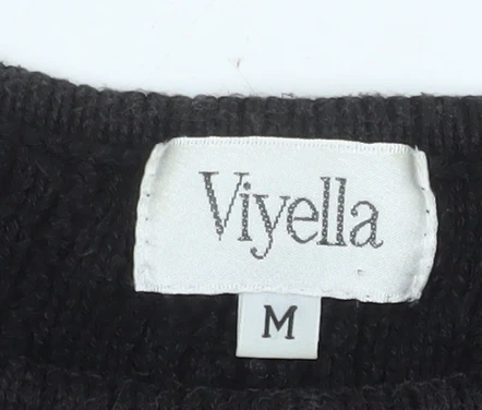 Viyella Women's Black Cable-Knit Cotton Pullover Jumper M - Image 4
