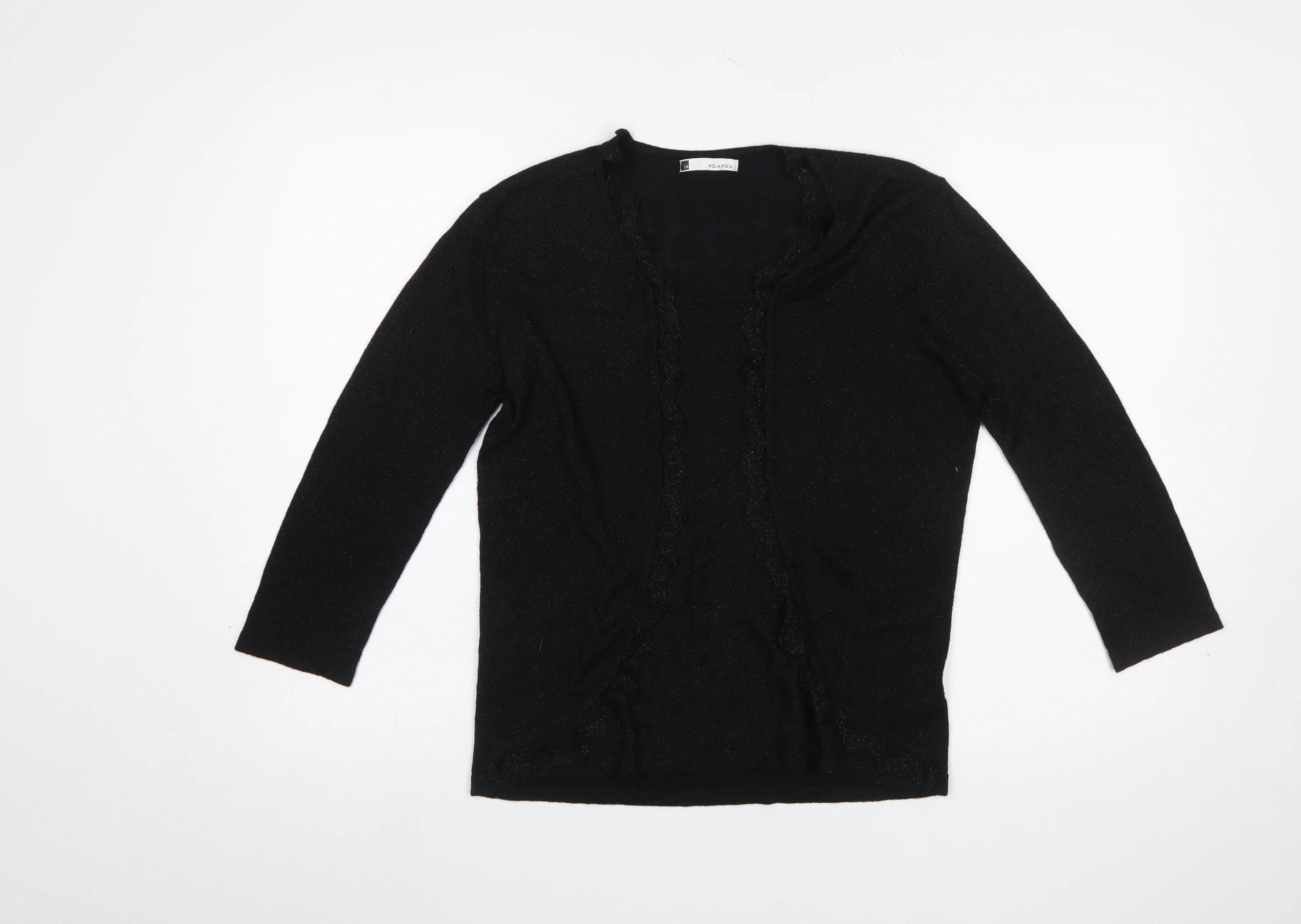 Viz-A-Viz Women’s Black Cardigan Size 14 Metallic Knit