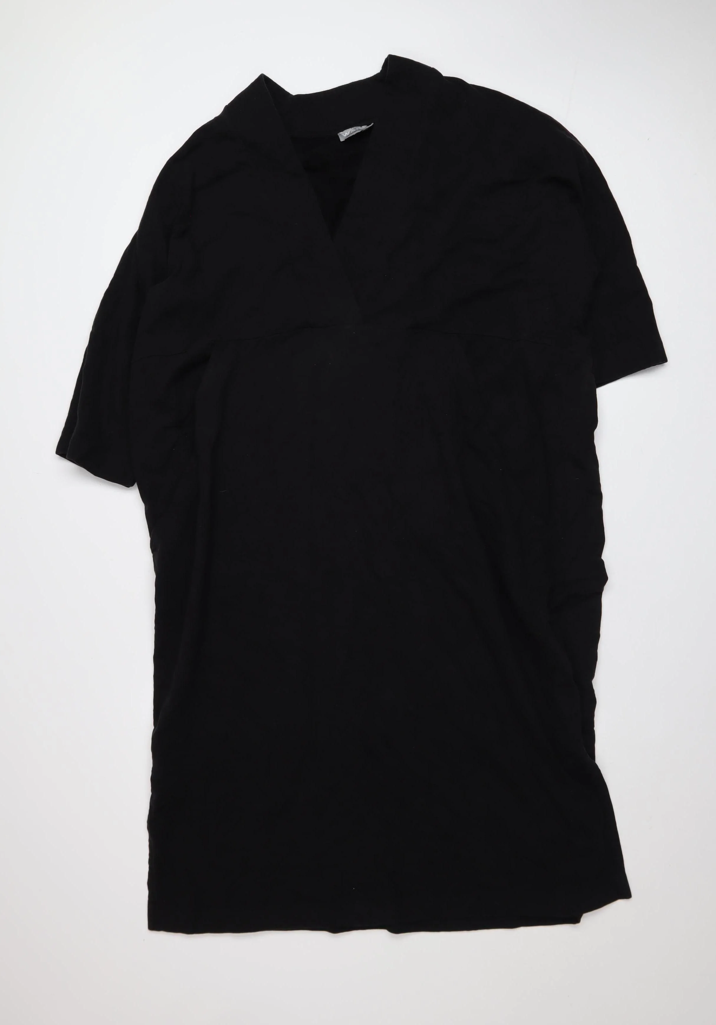 WALL Women Black Shift Dress S V-Neck Short Sleeve Cotton Stretch